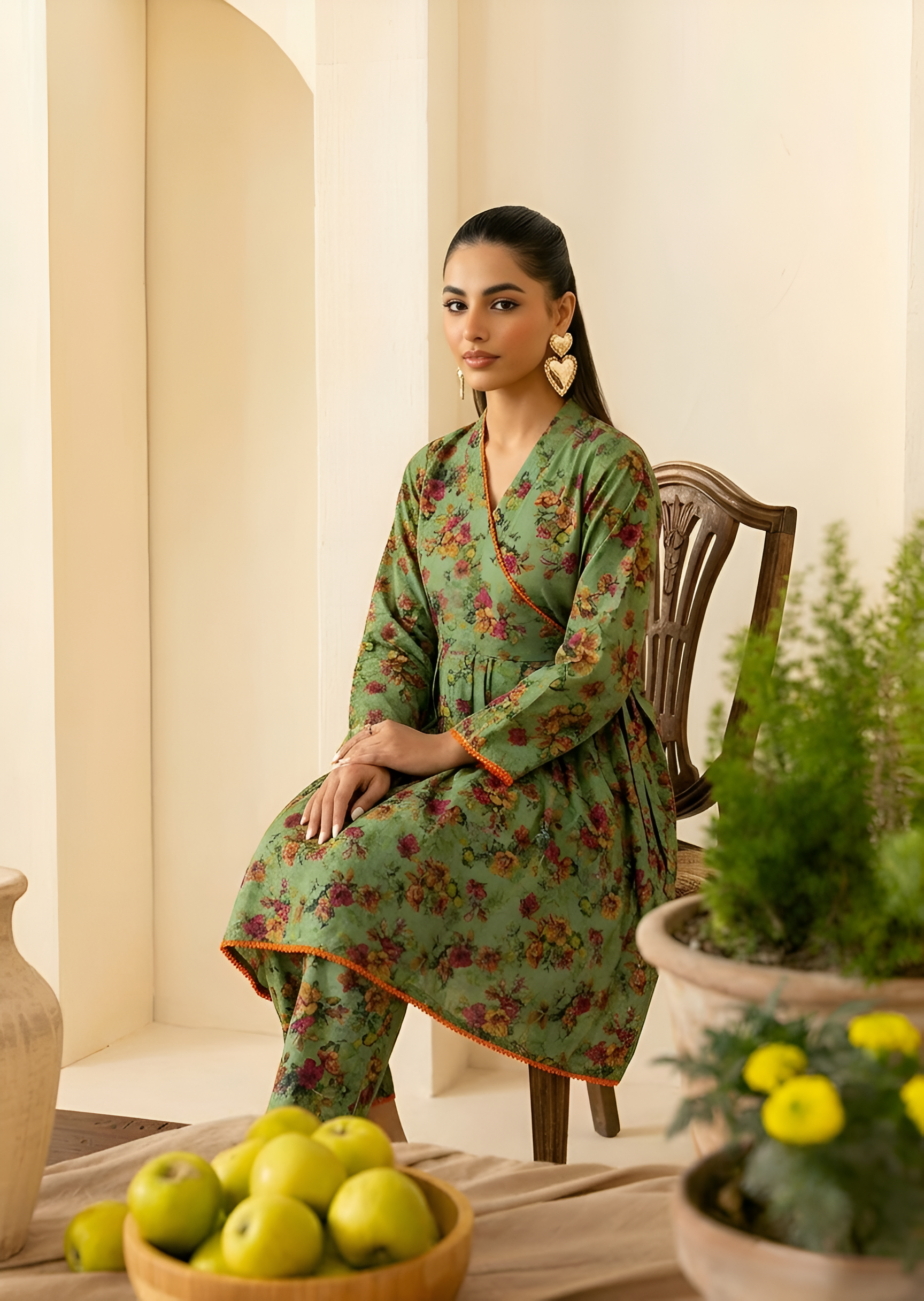 linen Short Frock in Pistachio green