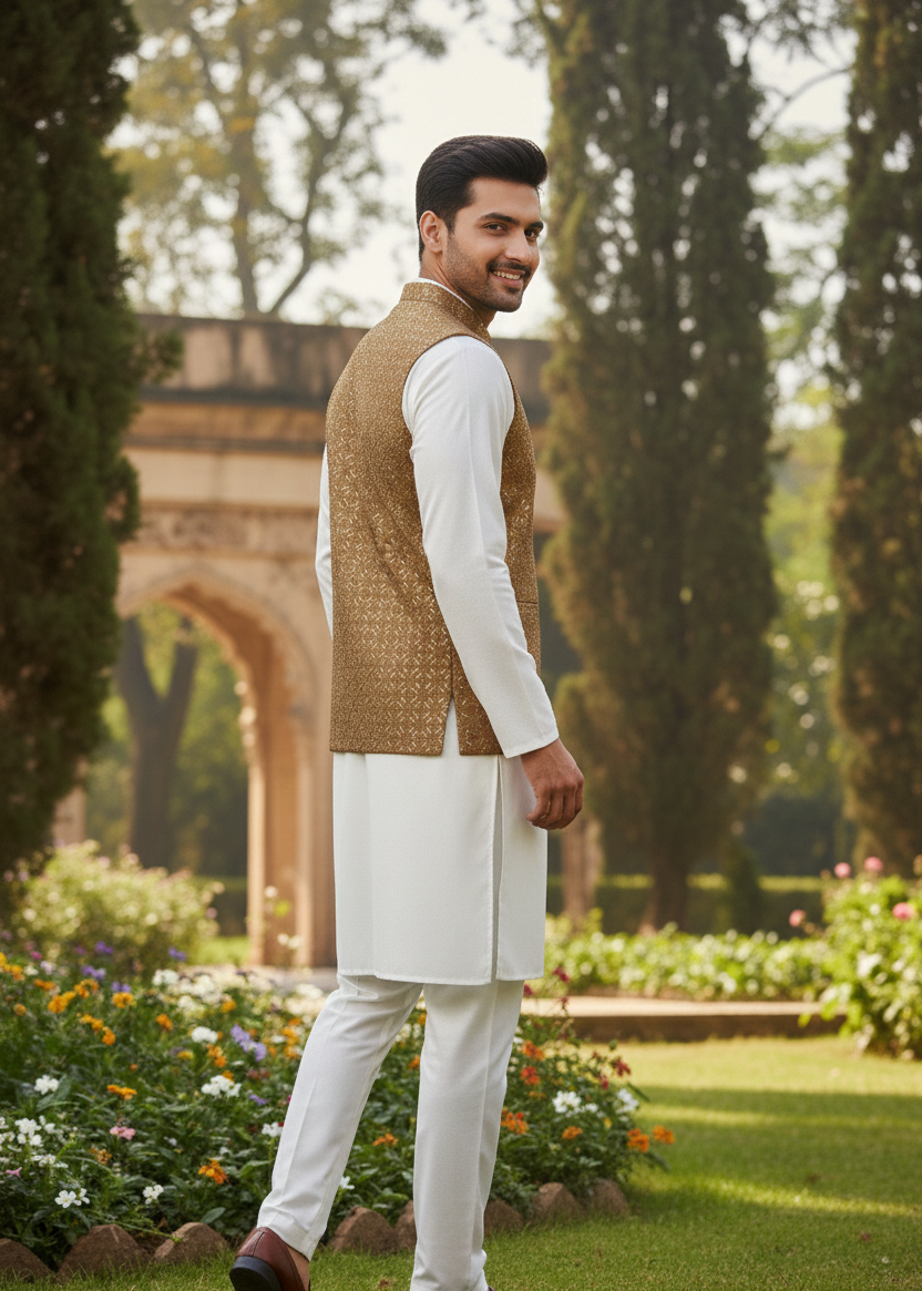 silk Waistcoat in Golden brown
