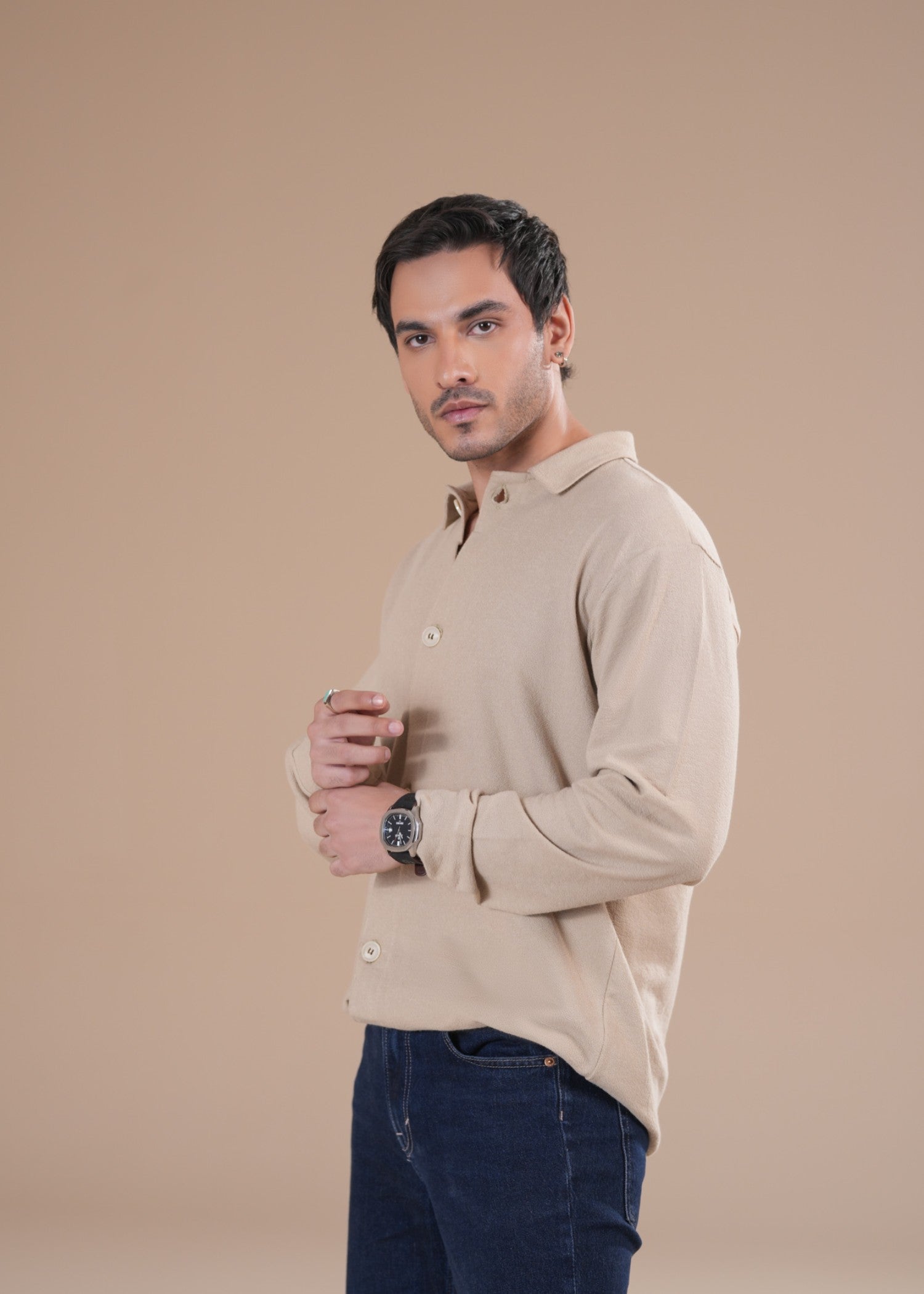 jersey knit Casual Shirt in Beige