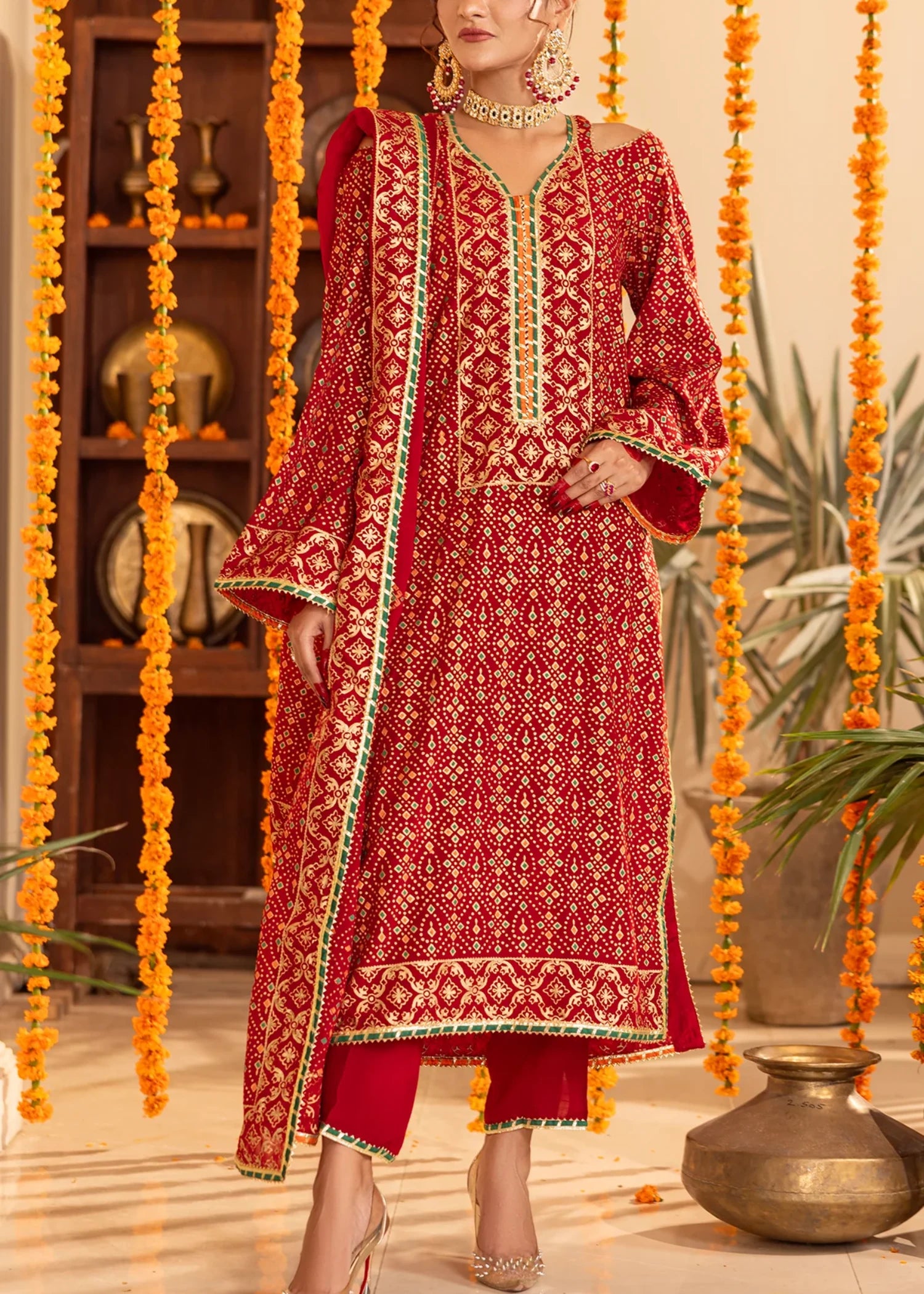 raw silk Unstitched in Rust red
