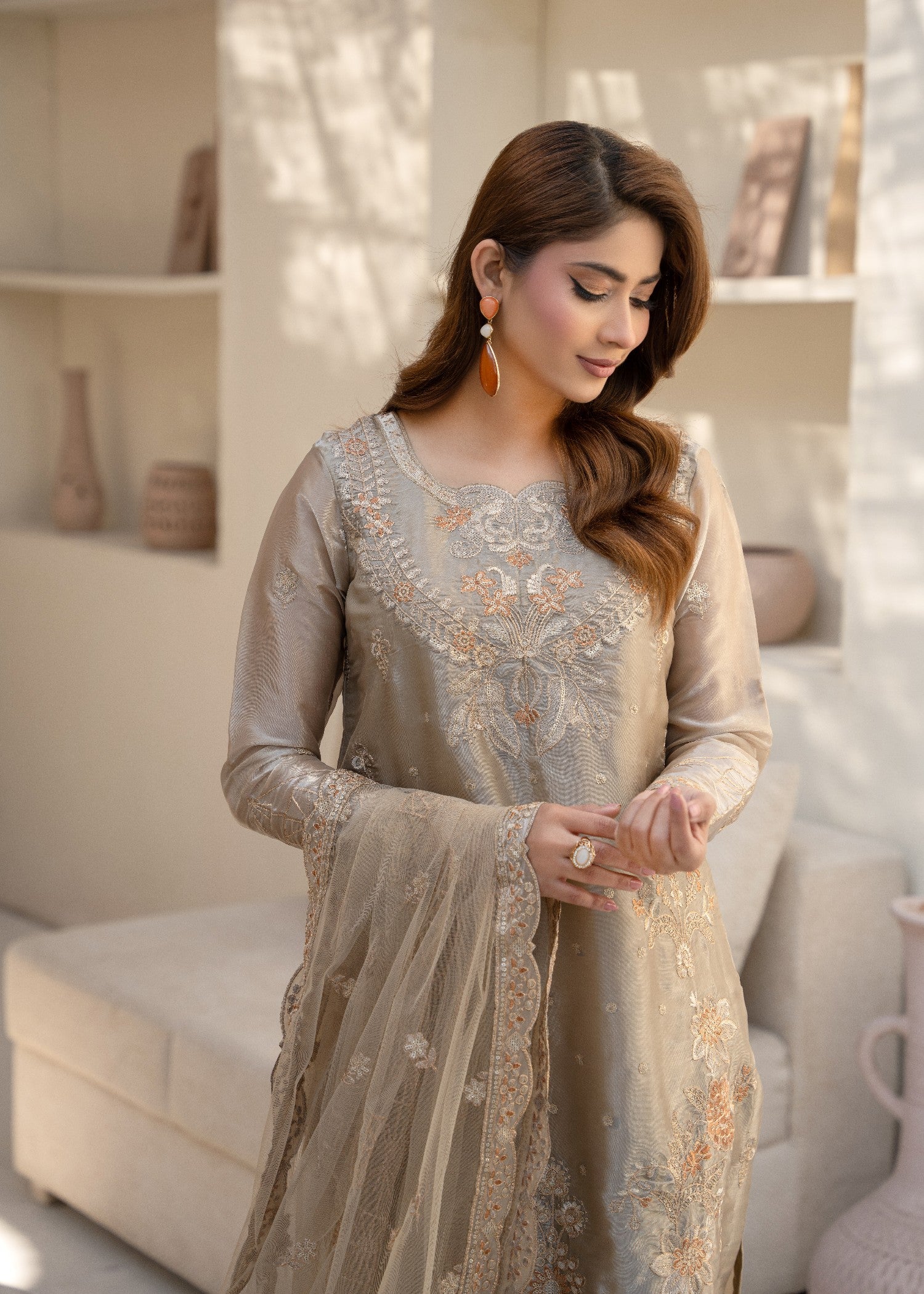 silk Kurta Set in Champagne