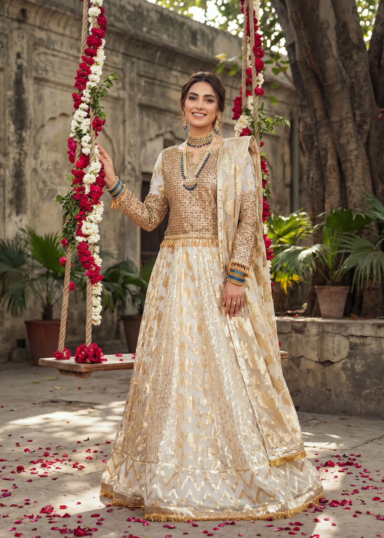 raw silk Lehenga in Gold