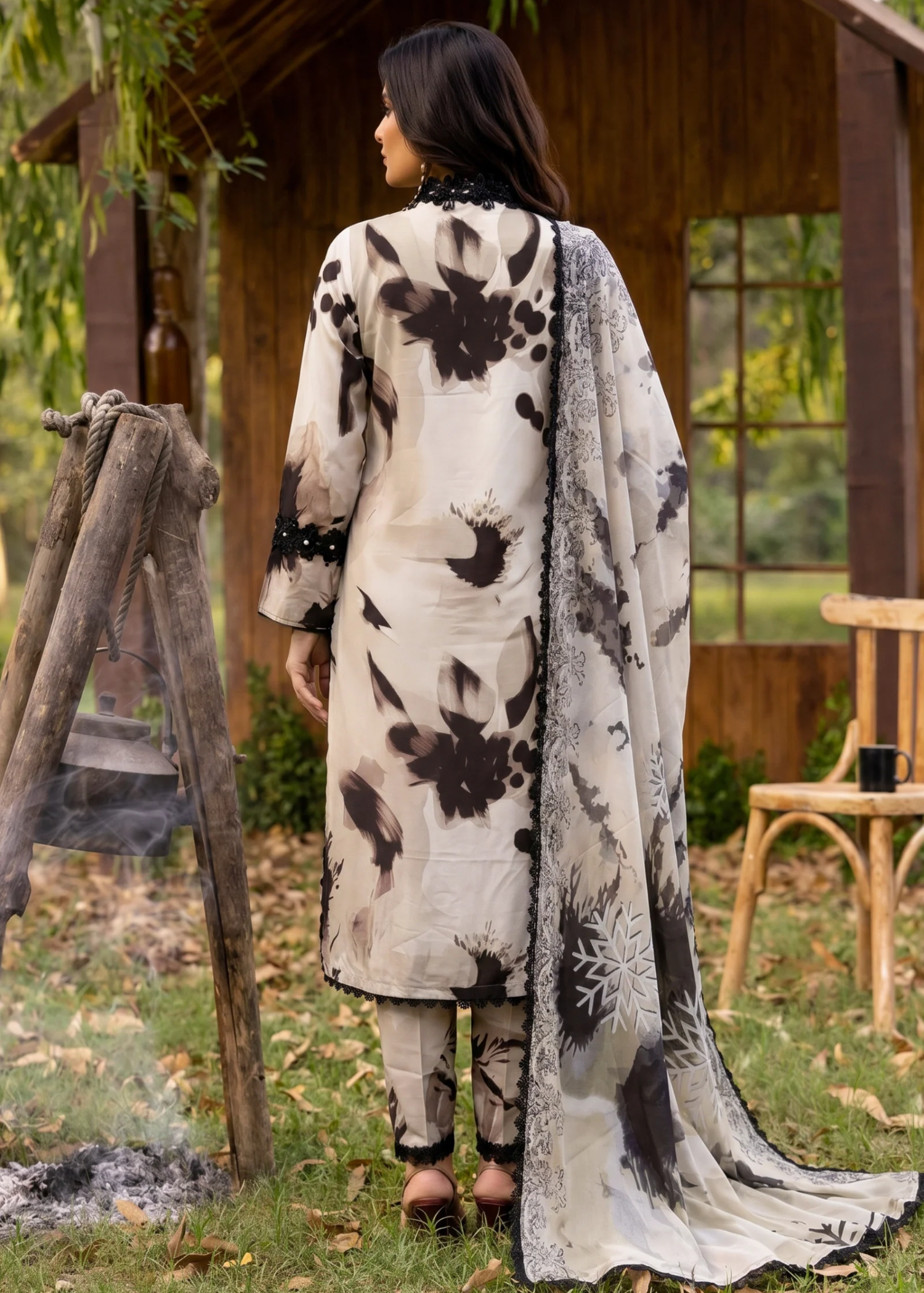 raw silk Kurta Set in Frost