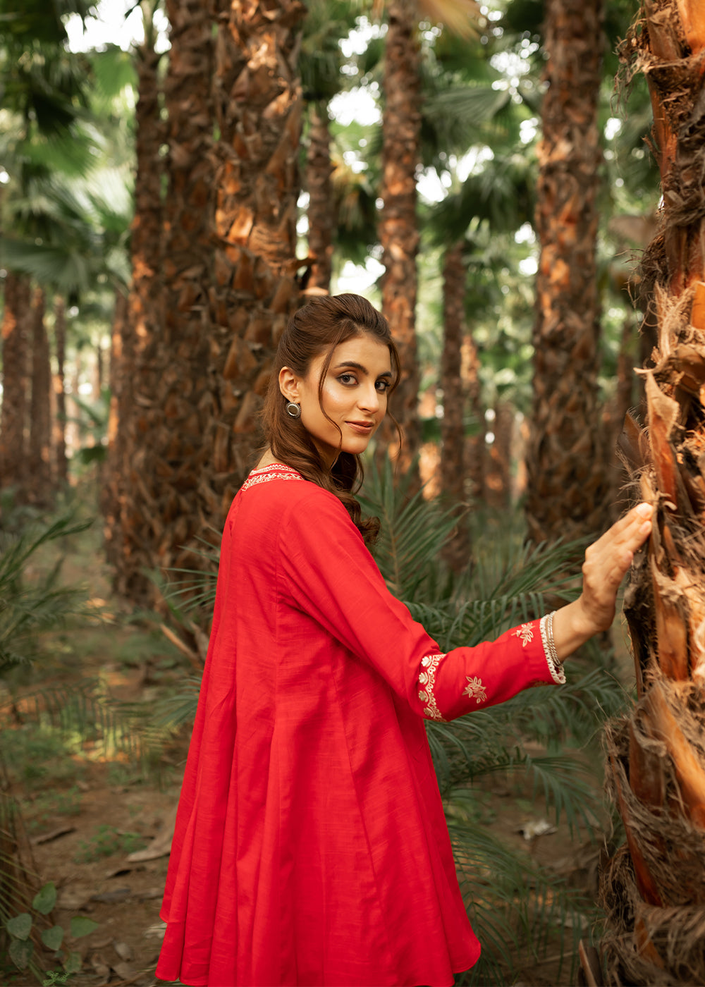 slub khaddar Sharara in Red