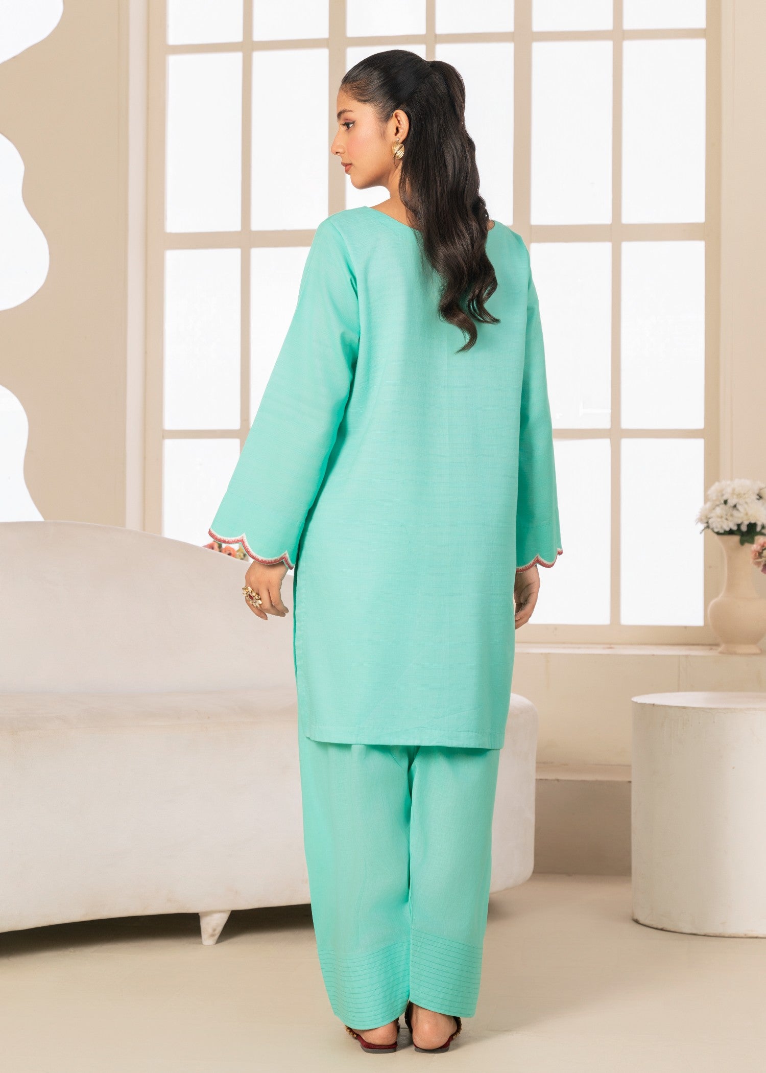 poly lawn Kurta Set in Turquoise