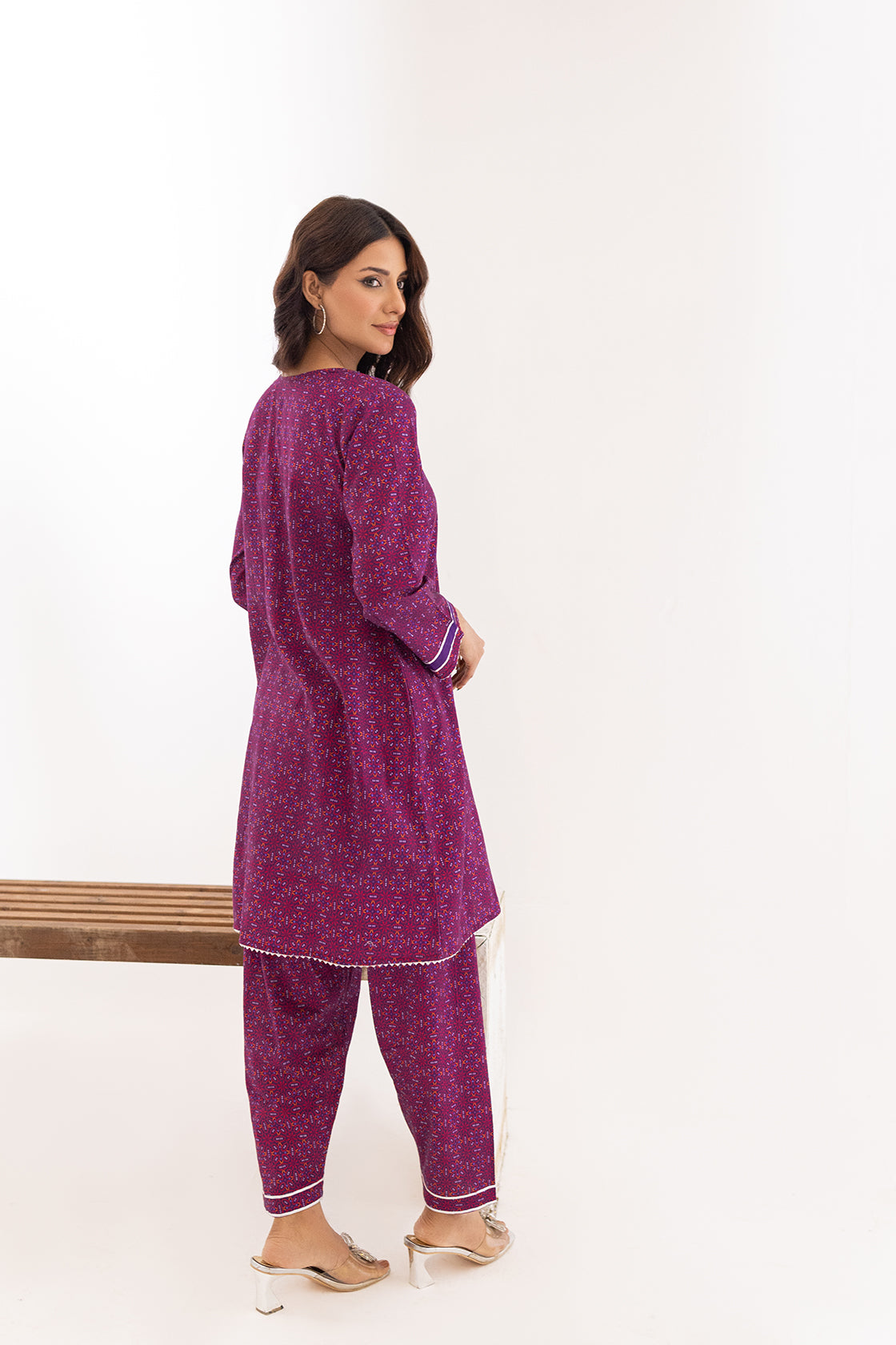 lawn Angrakha in Purple