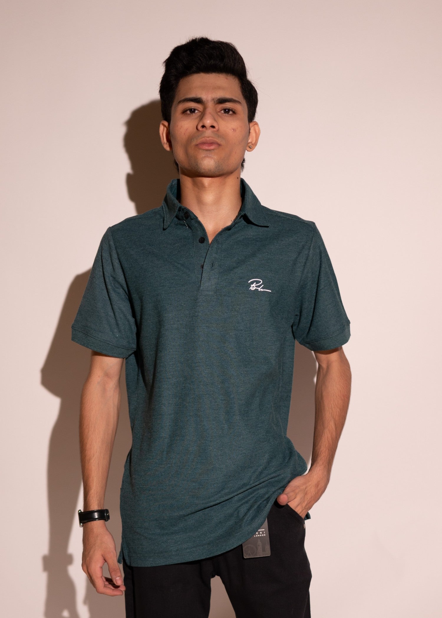cotton Polo Shirt in Eucalyptus green