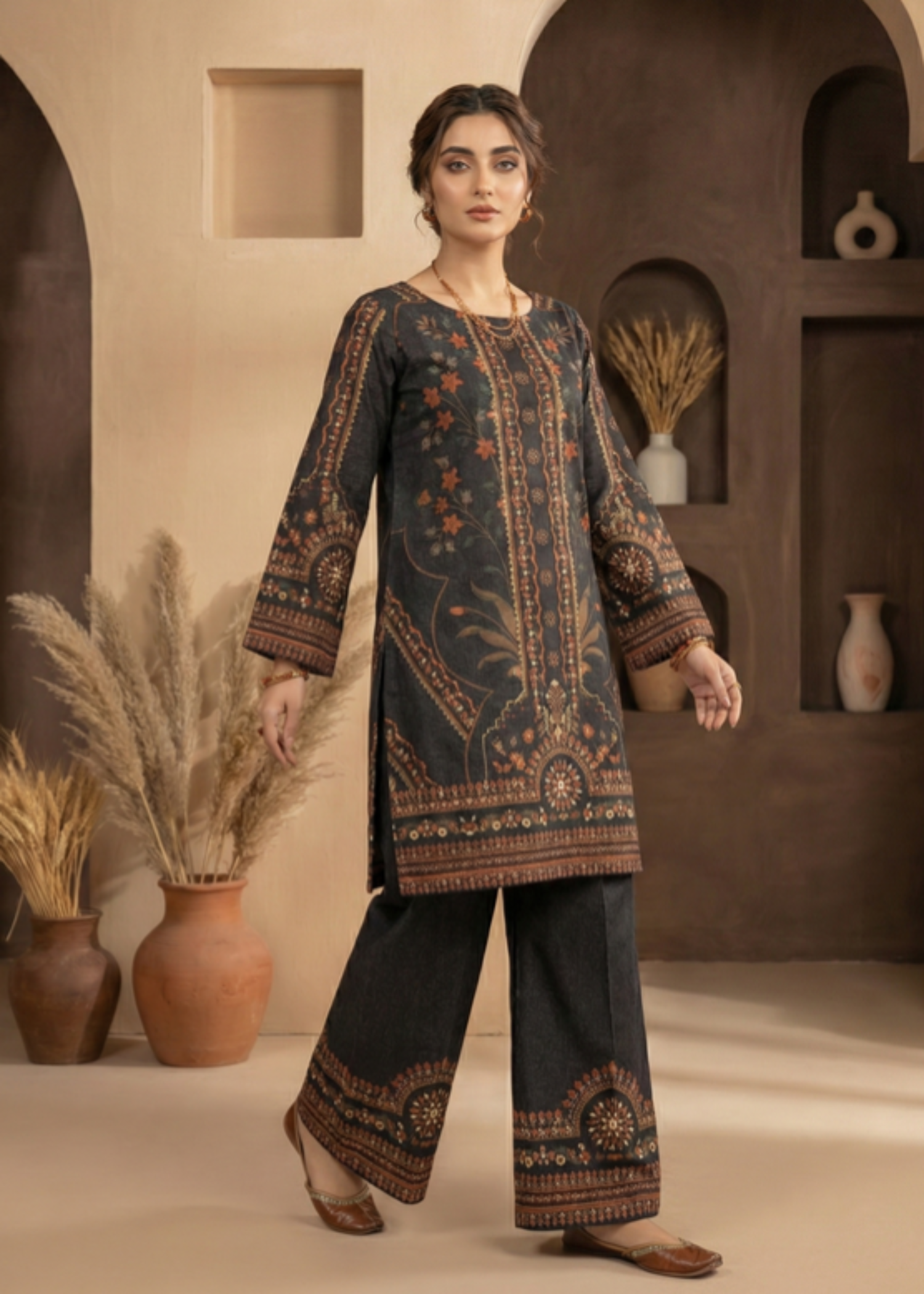cotton viscose Kurta Set in Jet black