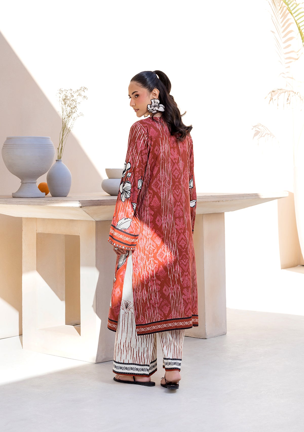 lawn Kurta Set in Rust red