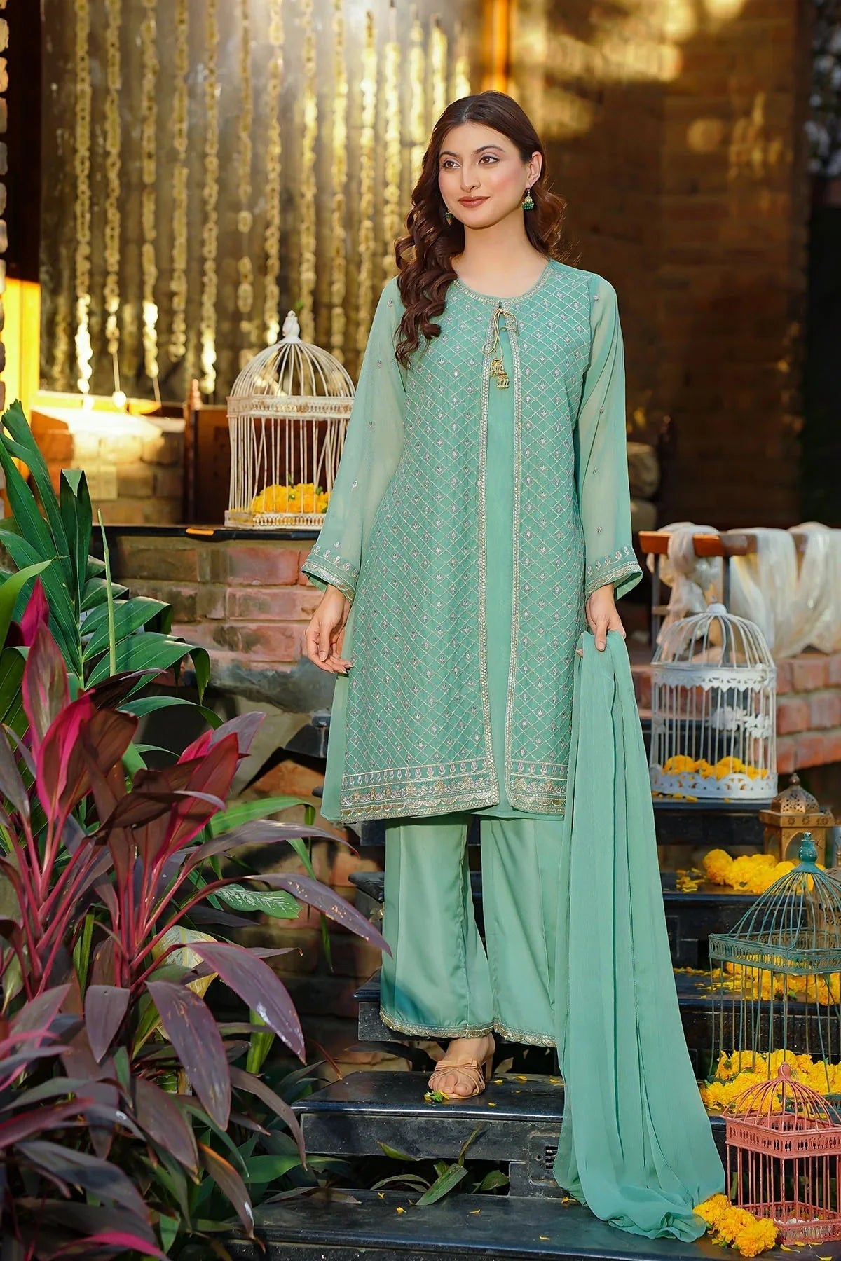 chiffon Gown in Mint green