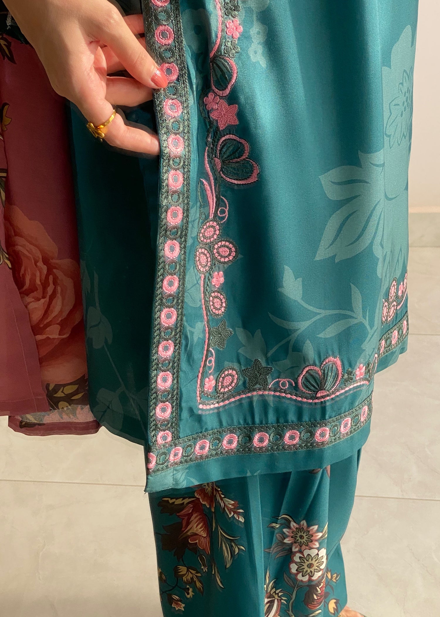 poly lawn Kurta Set in Bottle green