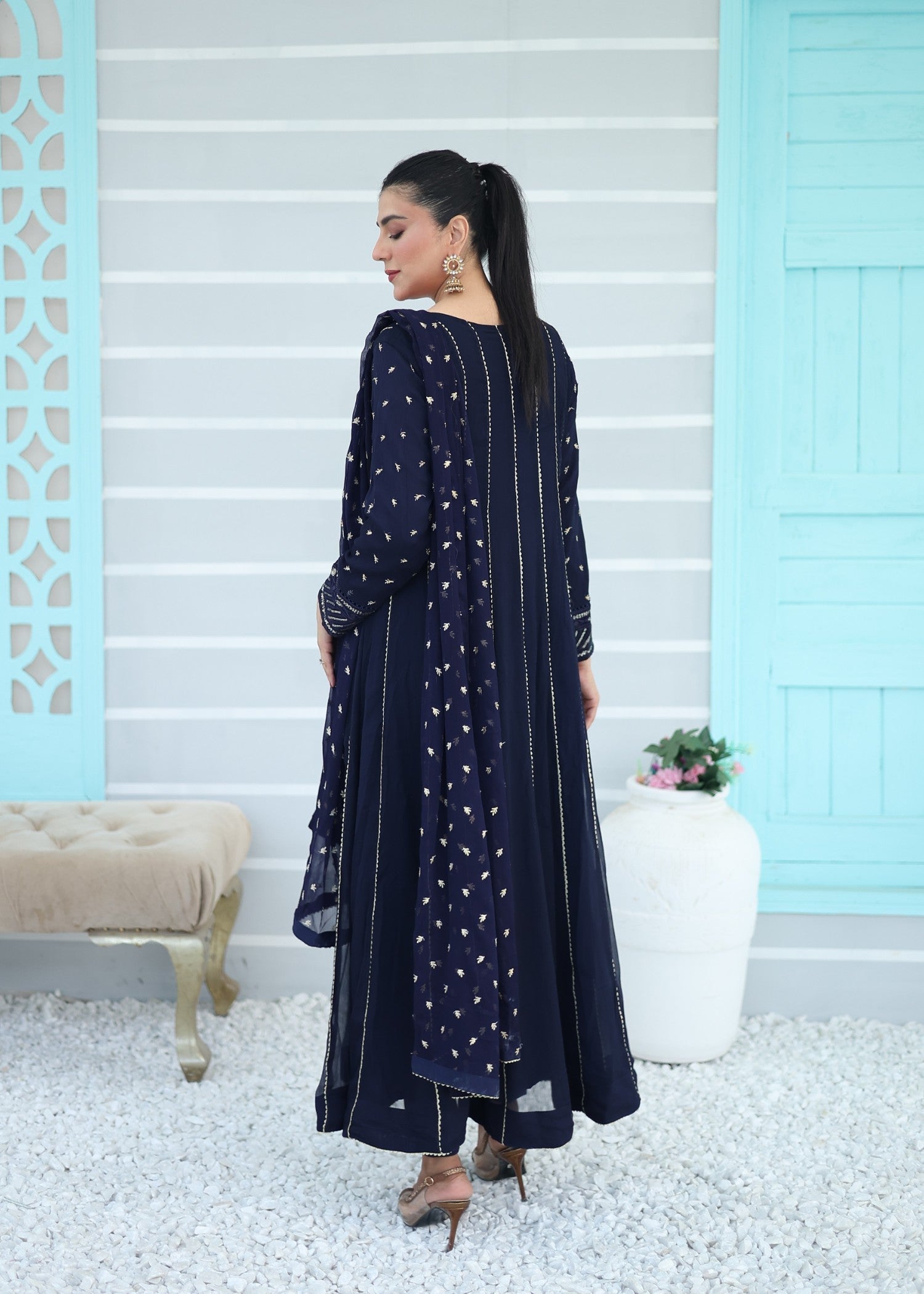 bemberg crinkle chiffon Maxi in Navy blue