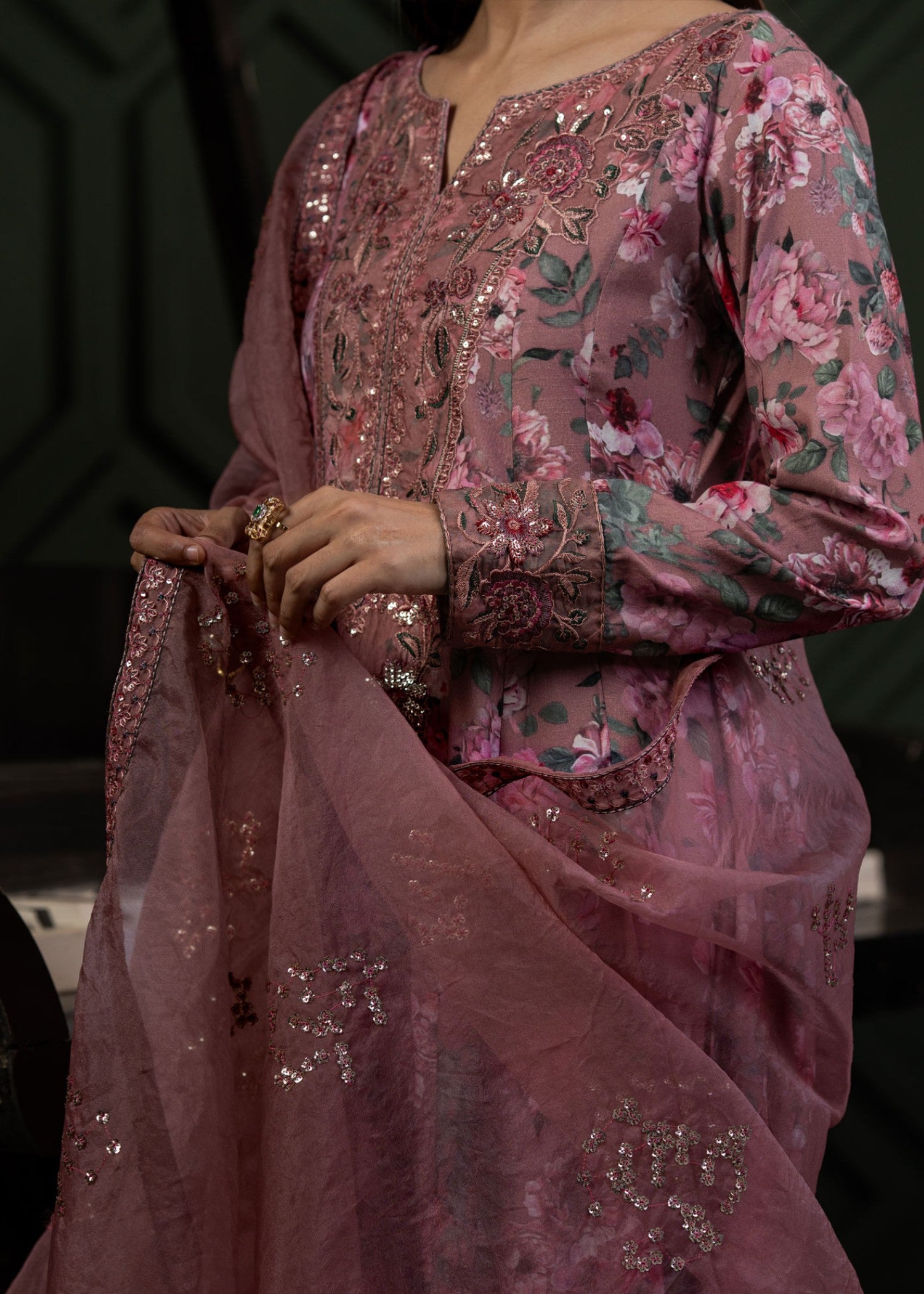raw silk Pishwas in Zinnia pink