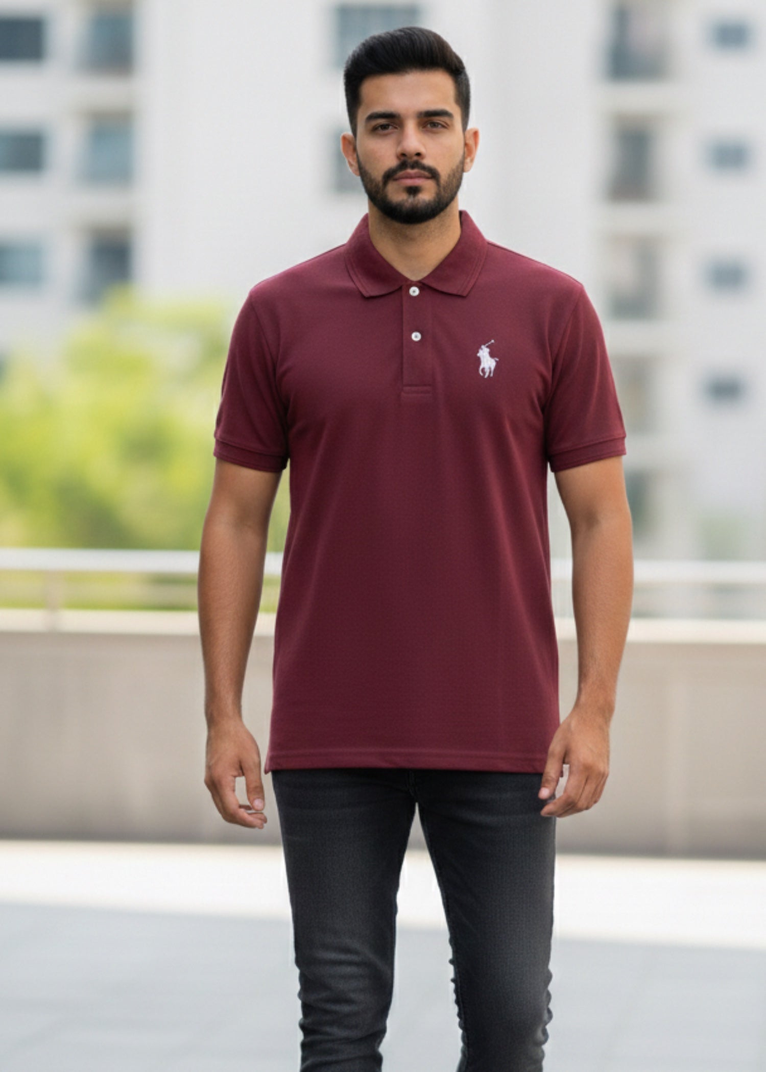 cotton Polo Shirt in Maroon