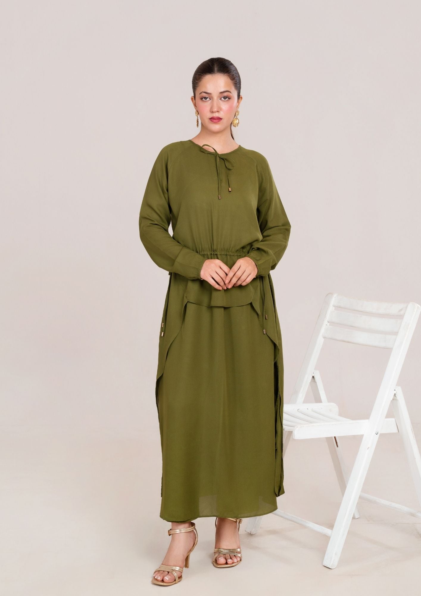 georgette Dress in Olive green