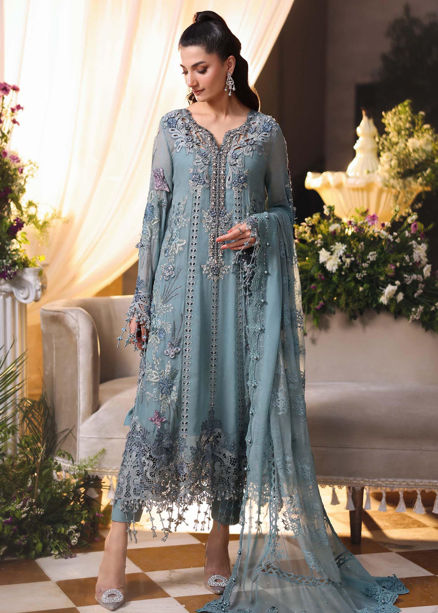 chiffon Unstitched in Light blue