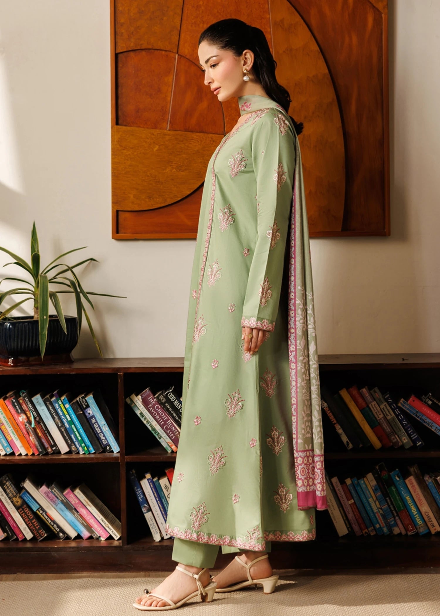 lawn cotton Angrakha in Pistachio green