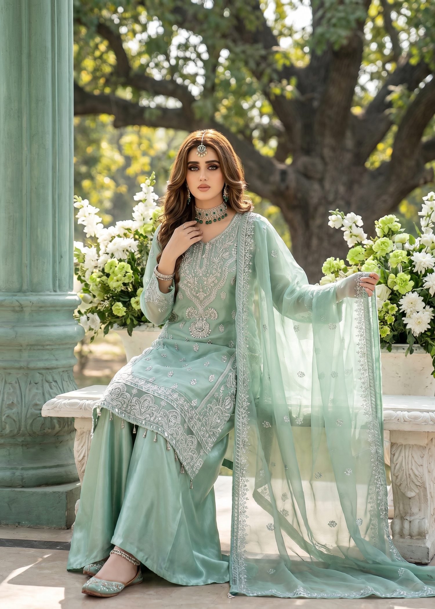 organza Sharara in Moss green