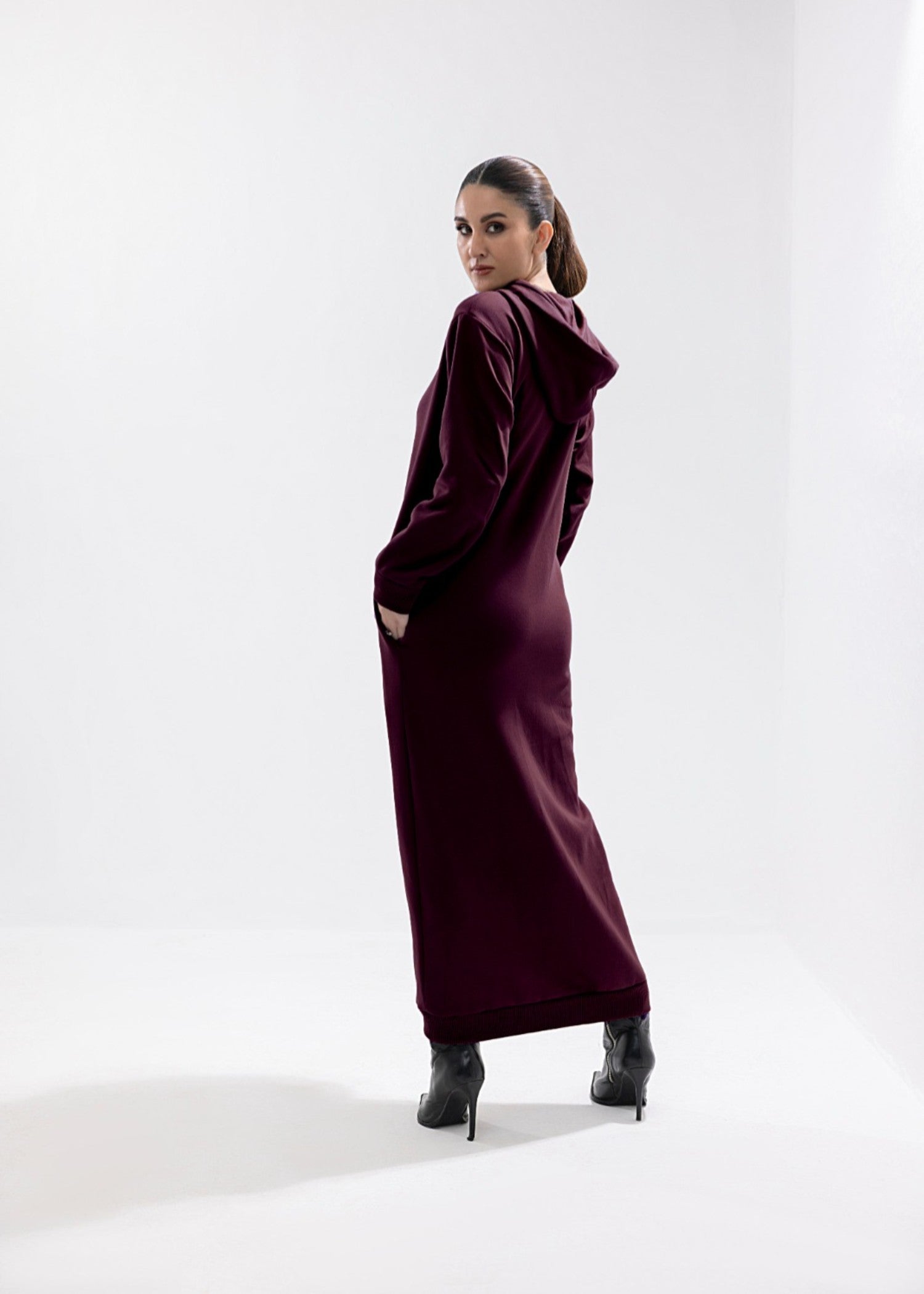 fleece Dress in Maroon