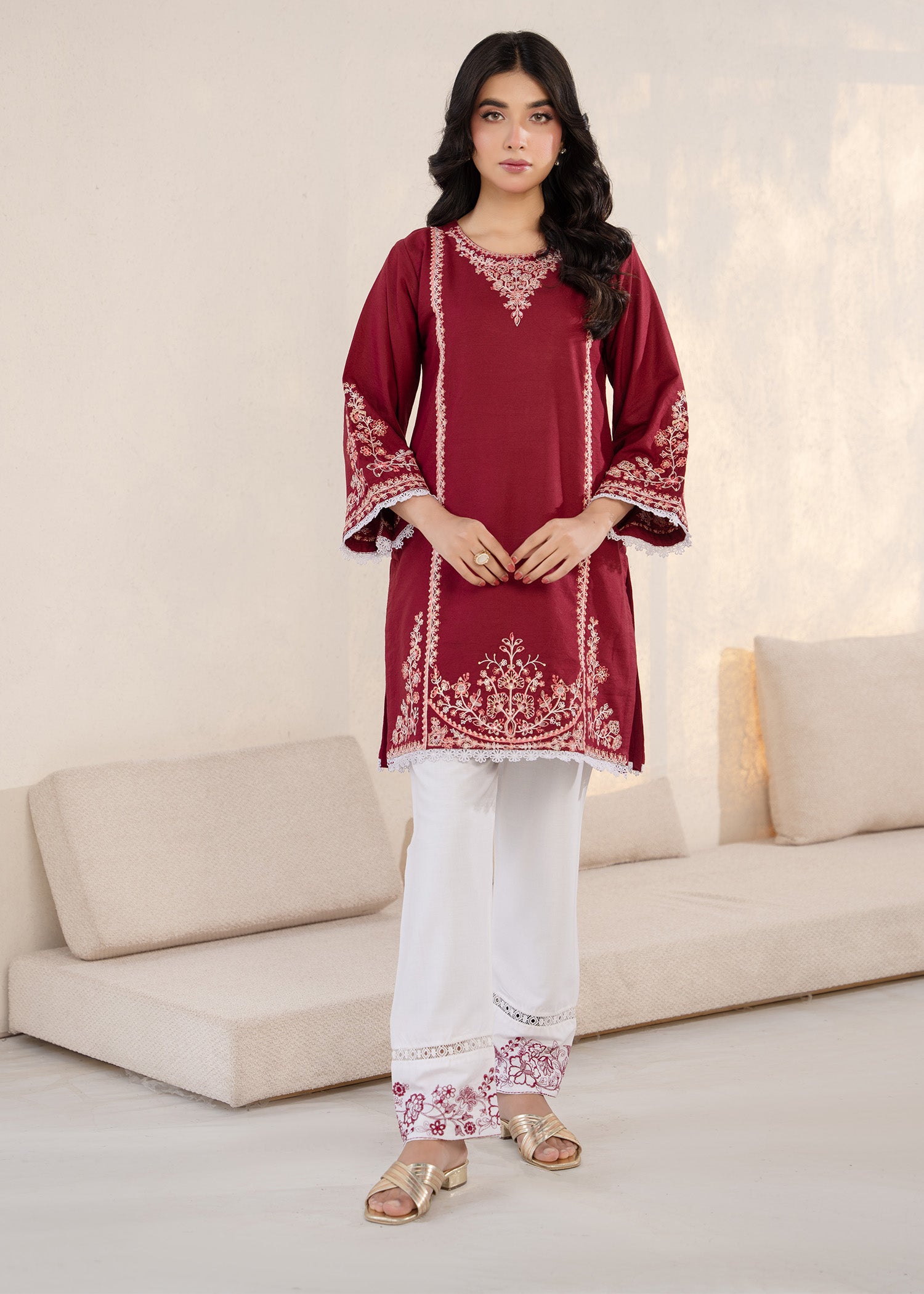 wool viscose Kurta Set in Burgundy