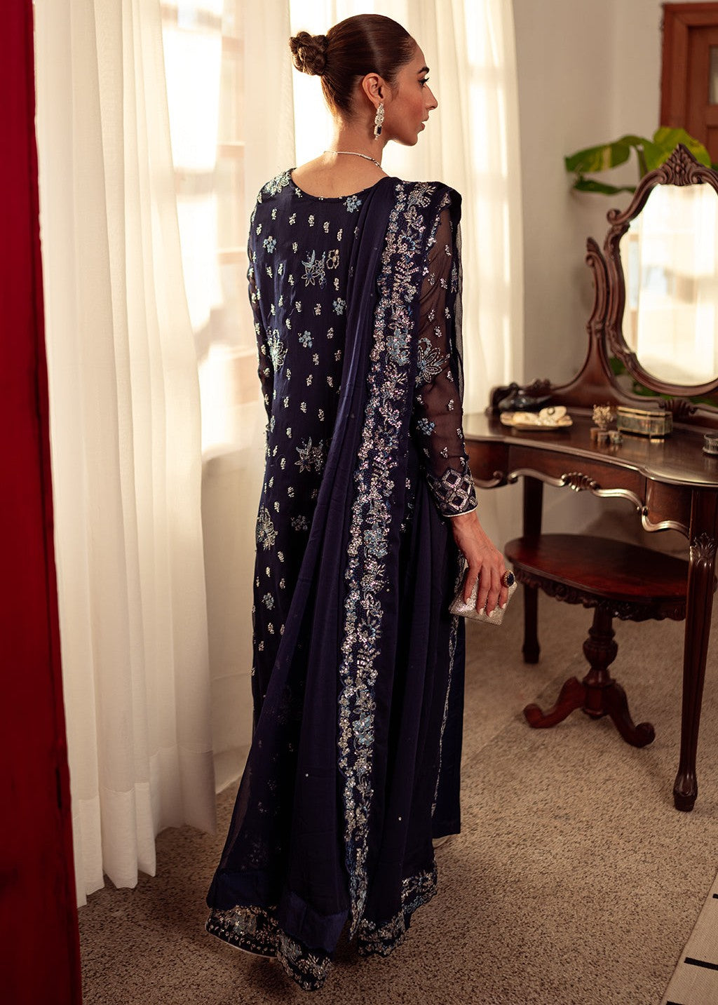 chiffon Unstitched in Navy blue