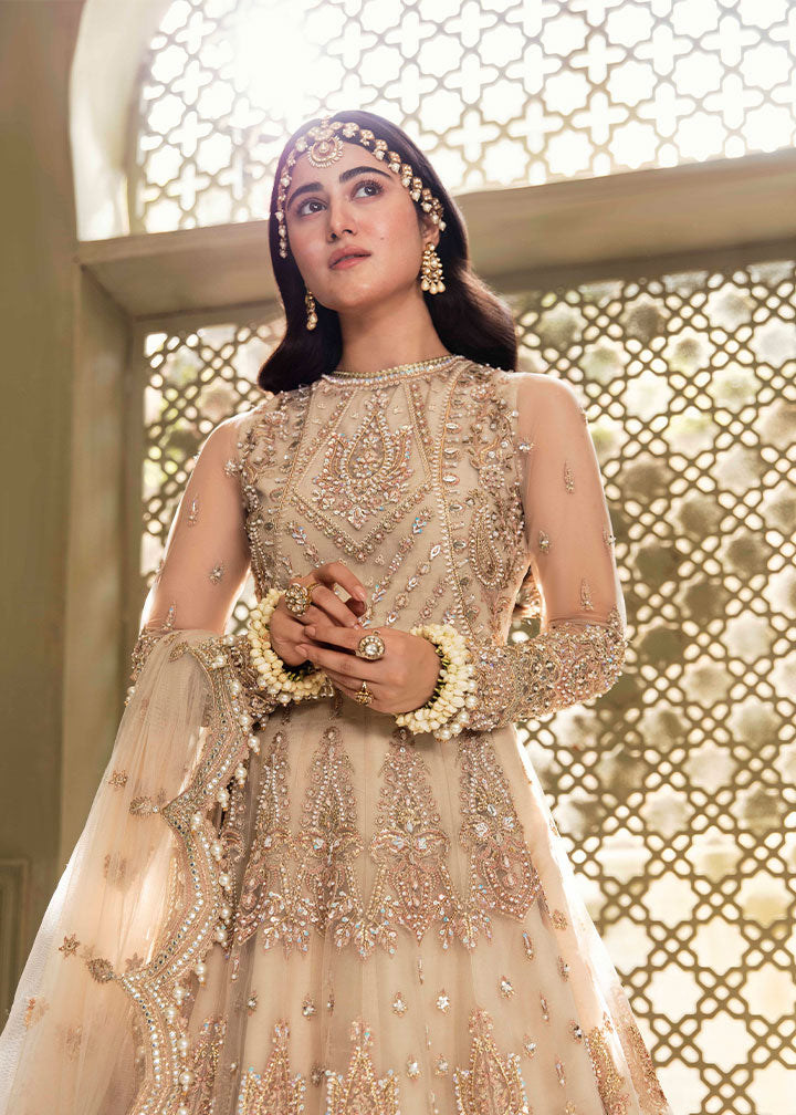 net Lehenga in Beige