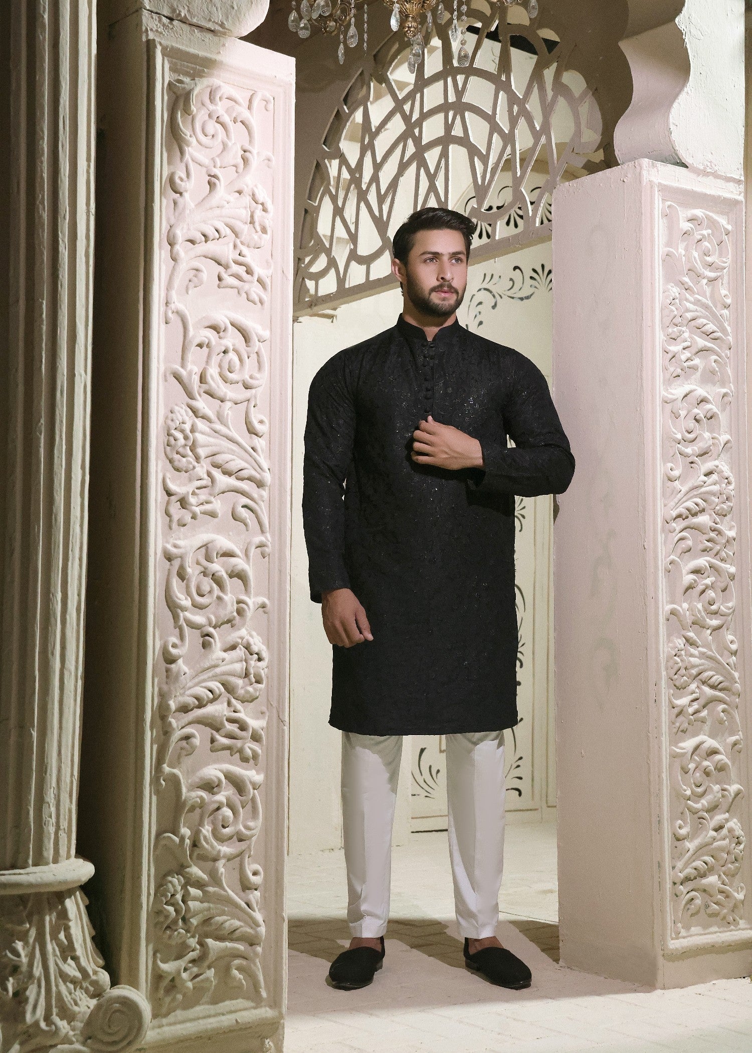 raw silk Kurta in Black