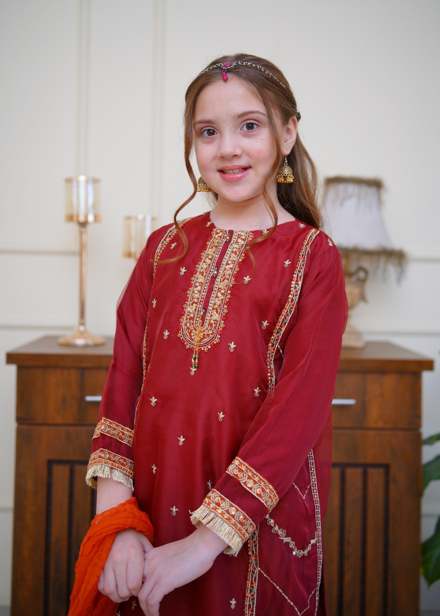 organza Gharara in Deep carmine