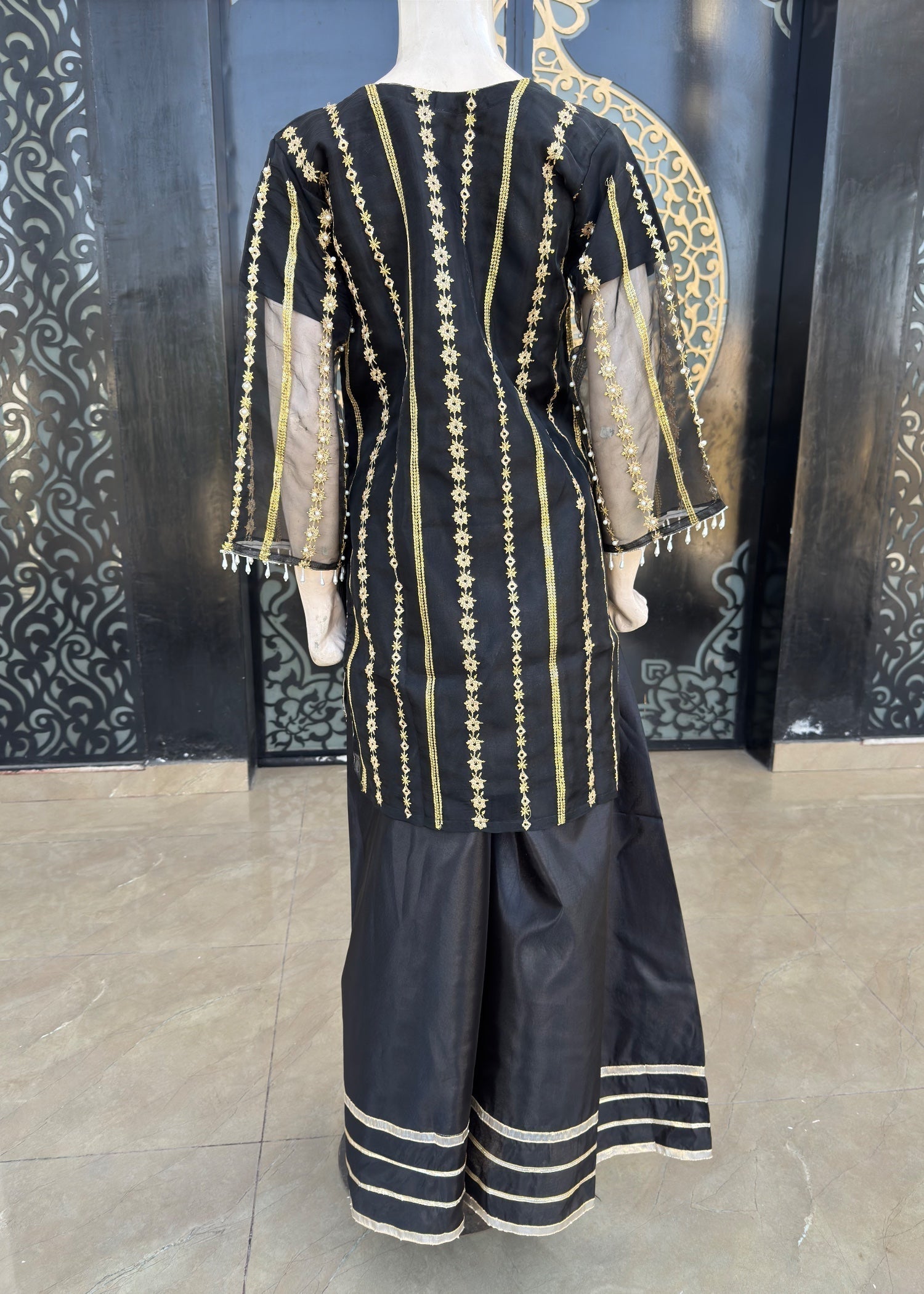 organza Sharara in Jet black