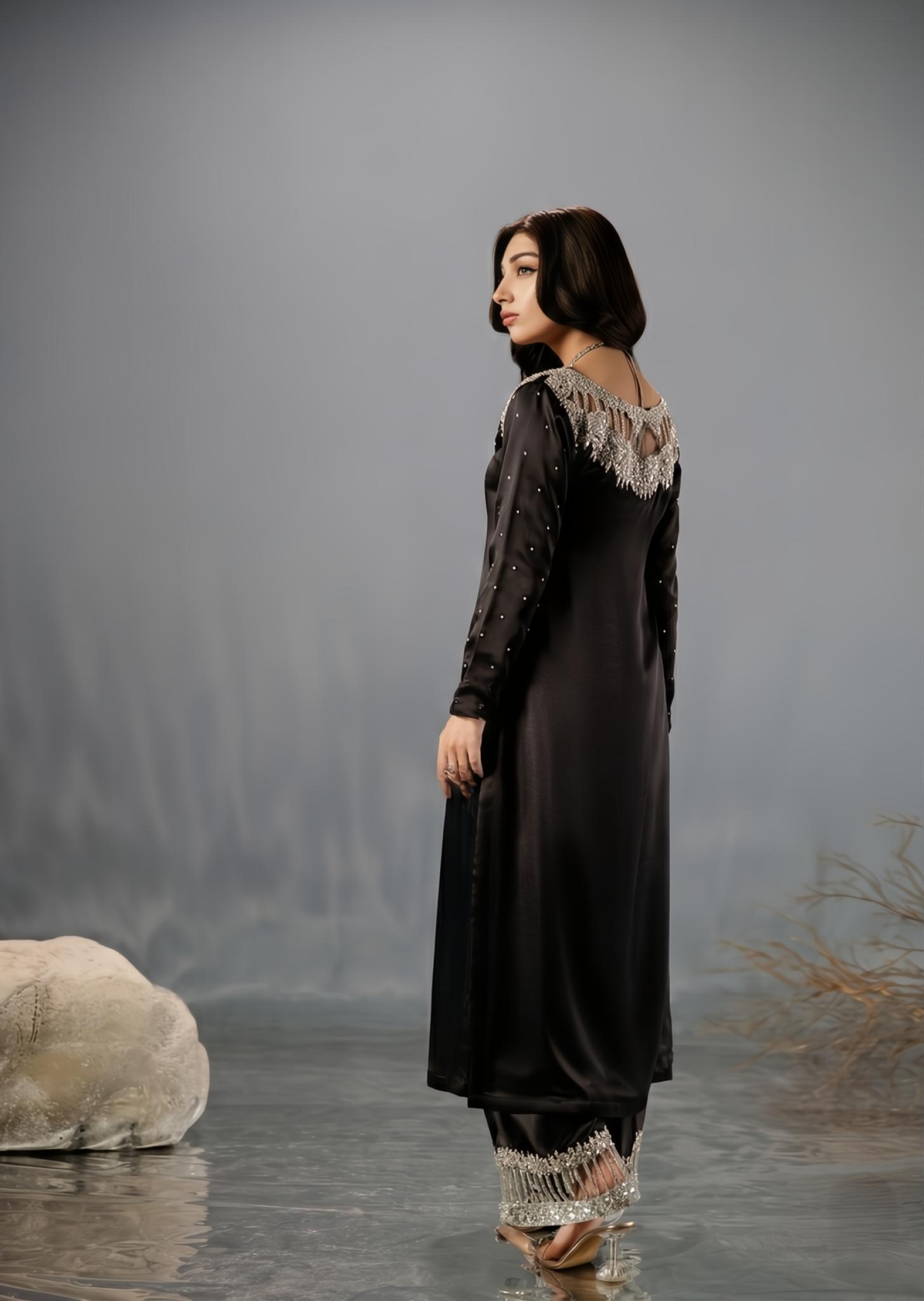 silk Kurta Set in Black