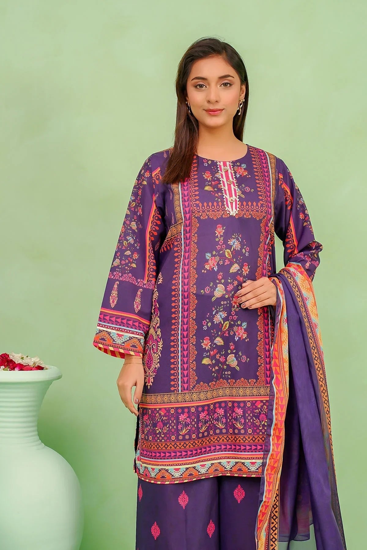 poly lawn Kurta Set in Indigo