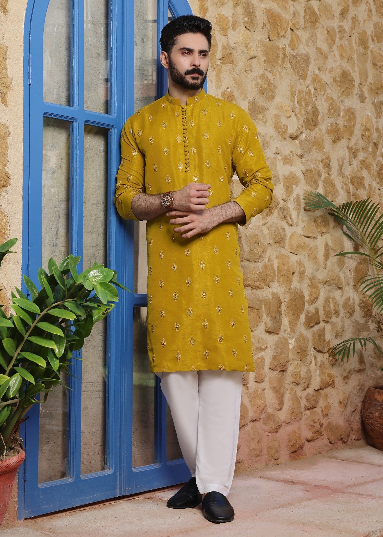 raw silk Kurta Set in Yellow
