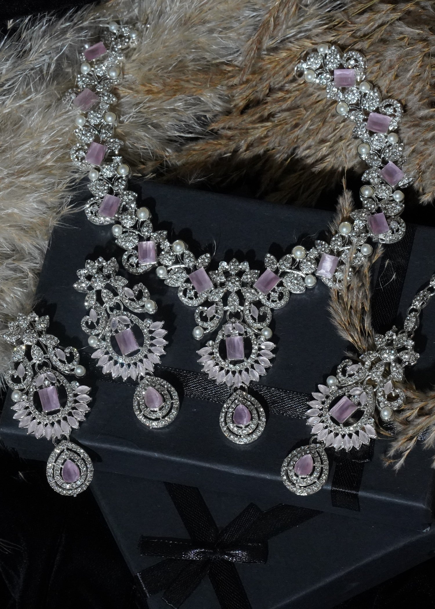 Jewelry Set in Silver, pink Color by - Trendy Women Jewelry Set EDJ4473