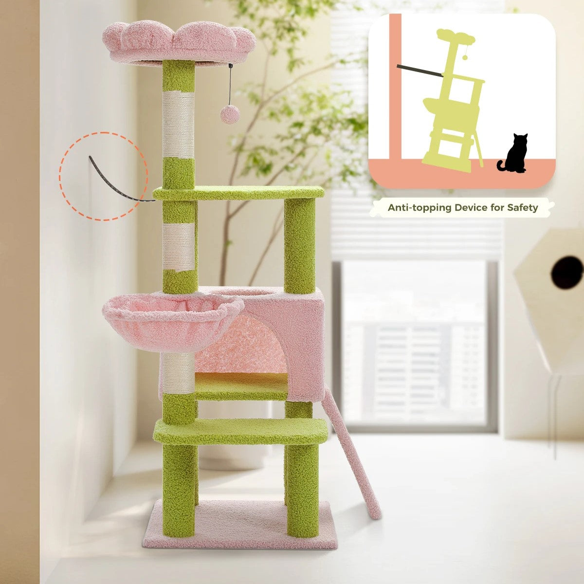 47-Inch Flower Cat Tree Multi-Level Tower with Sisal Scratching Posts and Cozy Perch for Indoor Cats