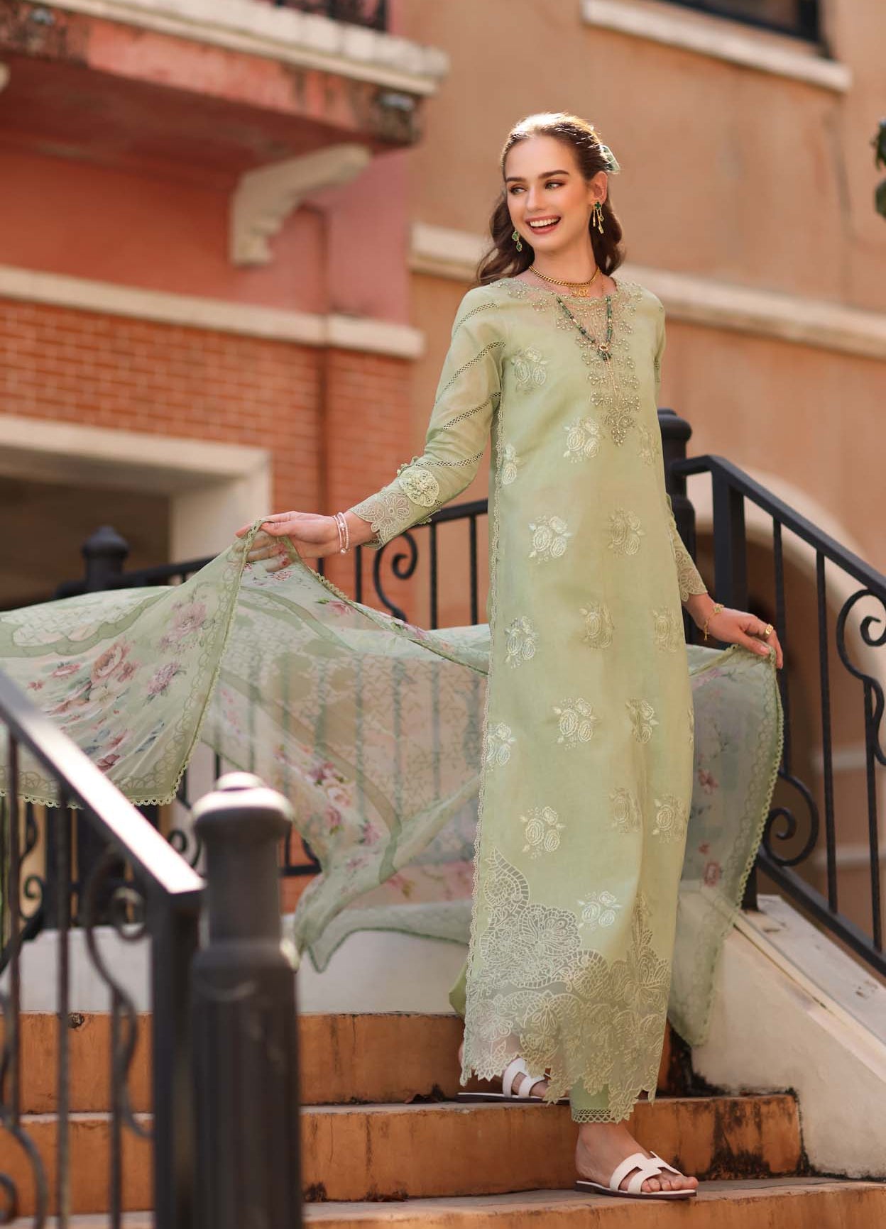 Noor Eid Luxe Printskhaas Lawn – D2 - A - Opal Mint
