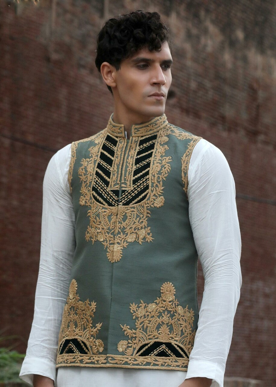 silk Waistcoat in Sea green