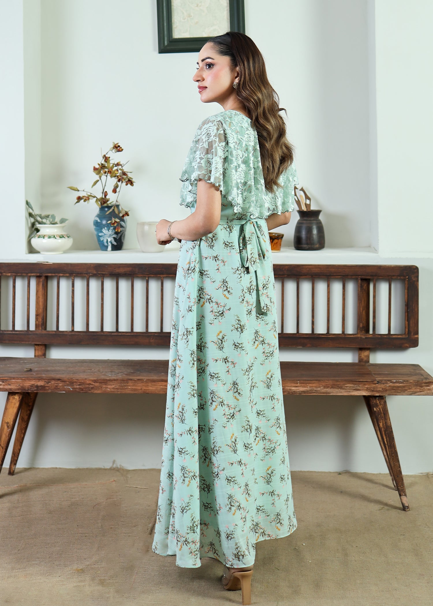 georgette chiffon Dress in Aquamarine