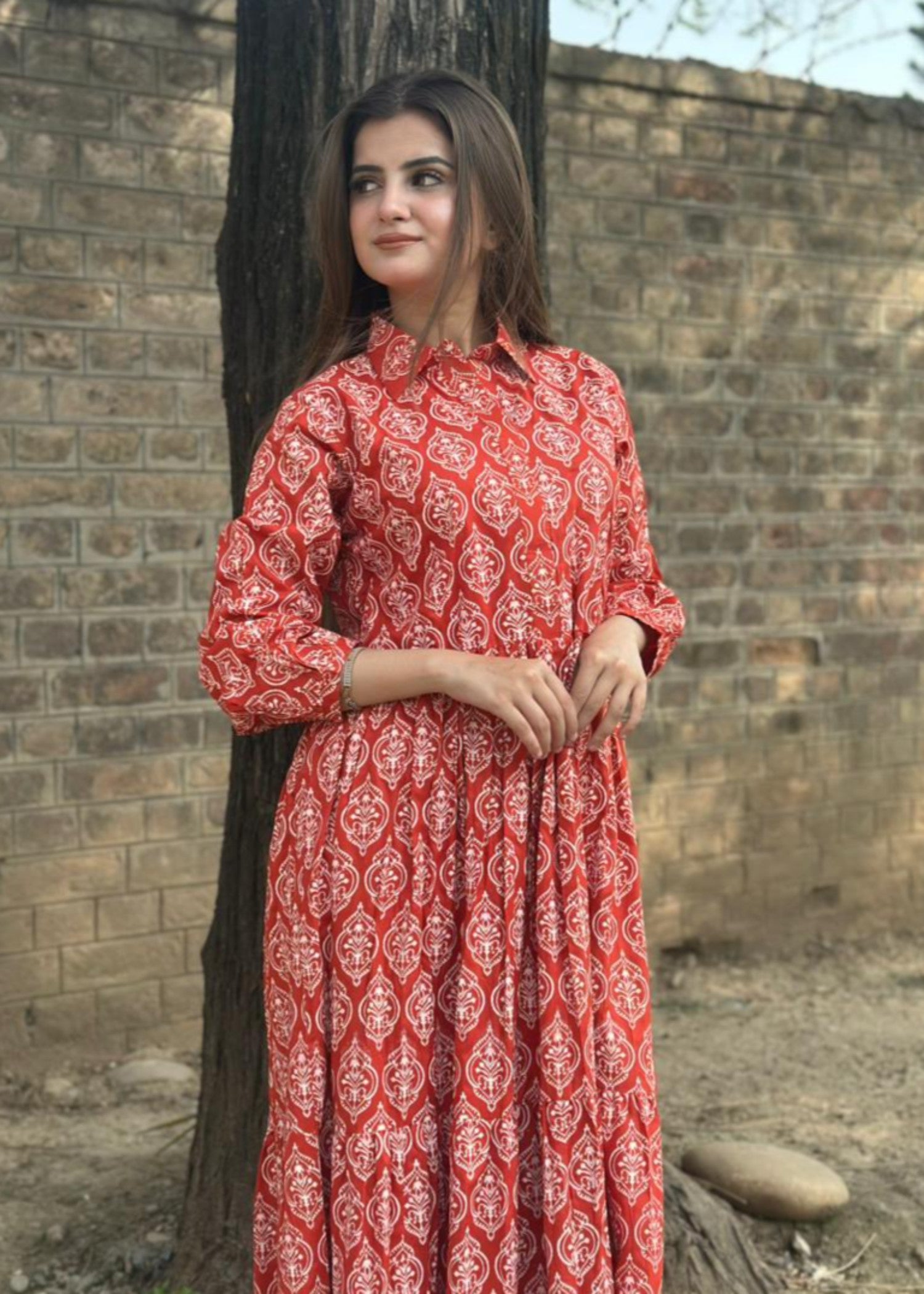 arabic lawn Maxi in Rust orange