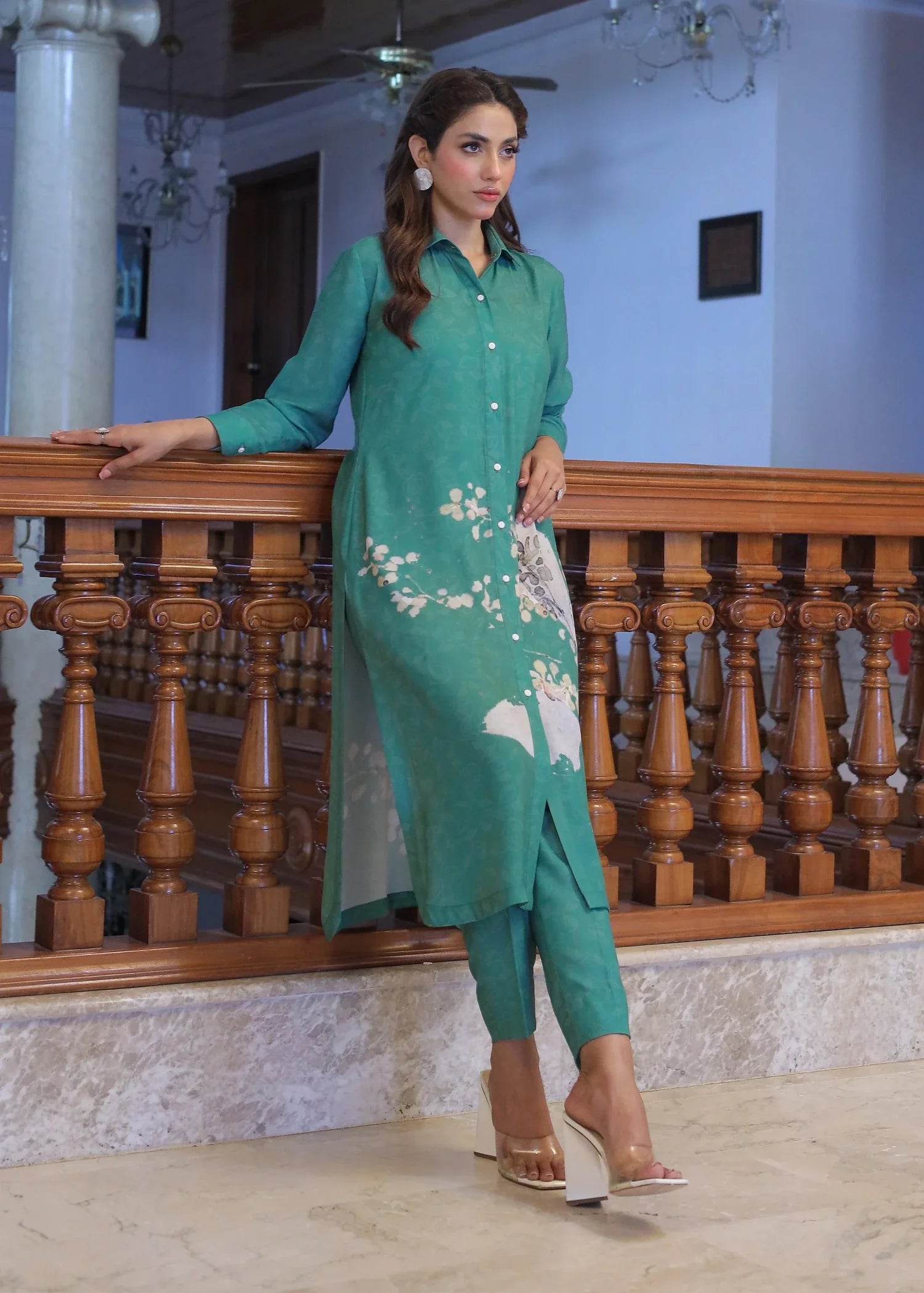 crepe Kurta Set in Green