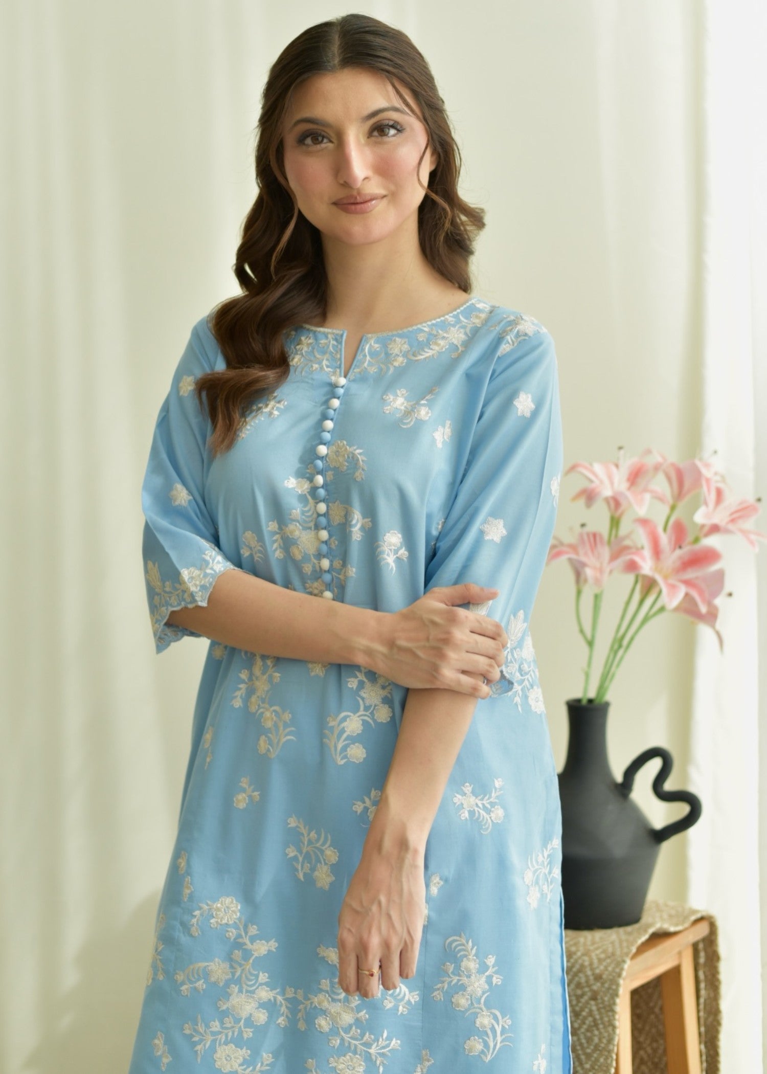lawn Kurta Set in Sky blue