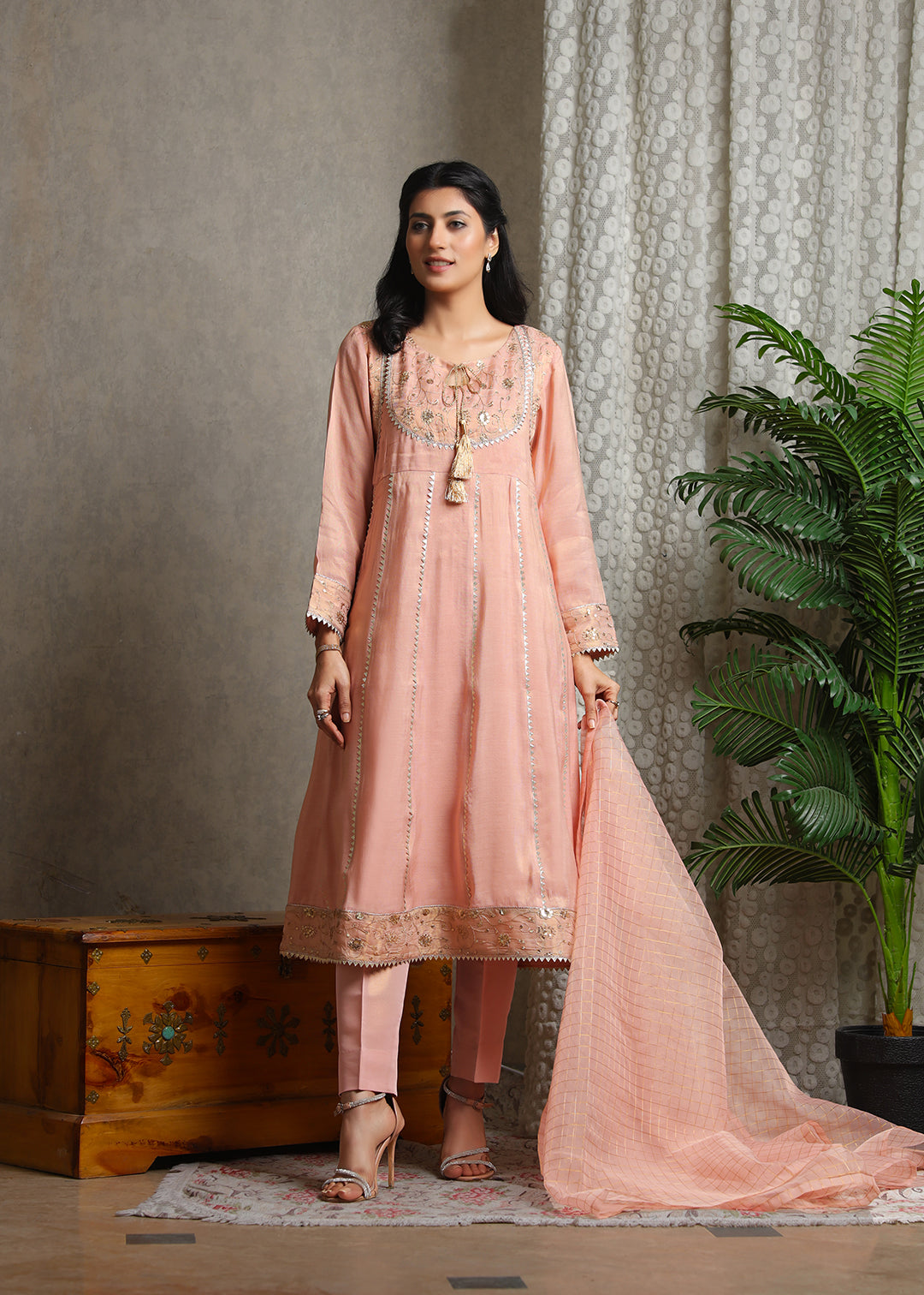masuri Pishwas in Coral pink