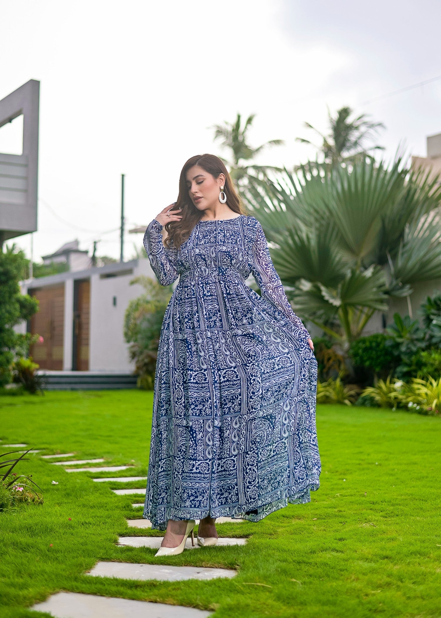 polyester chiffon Maxi in Navy blue