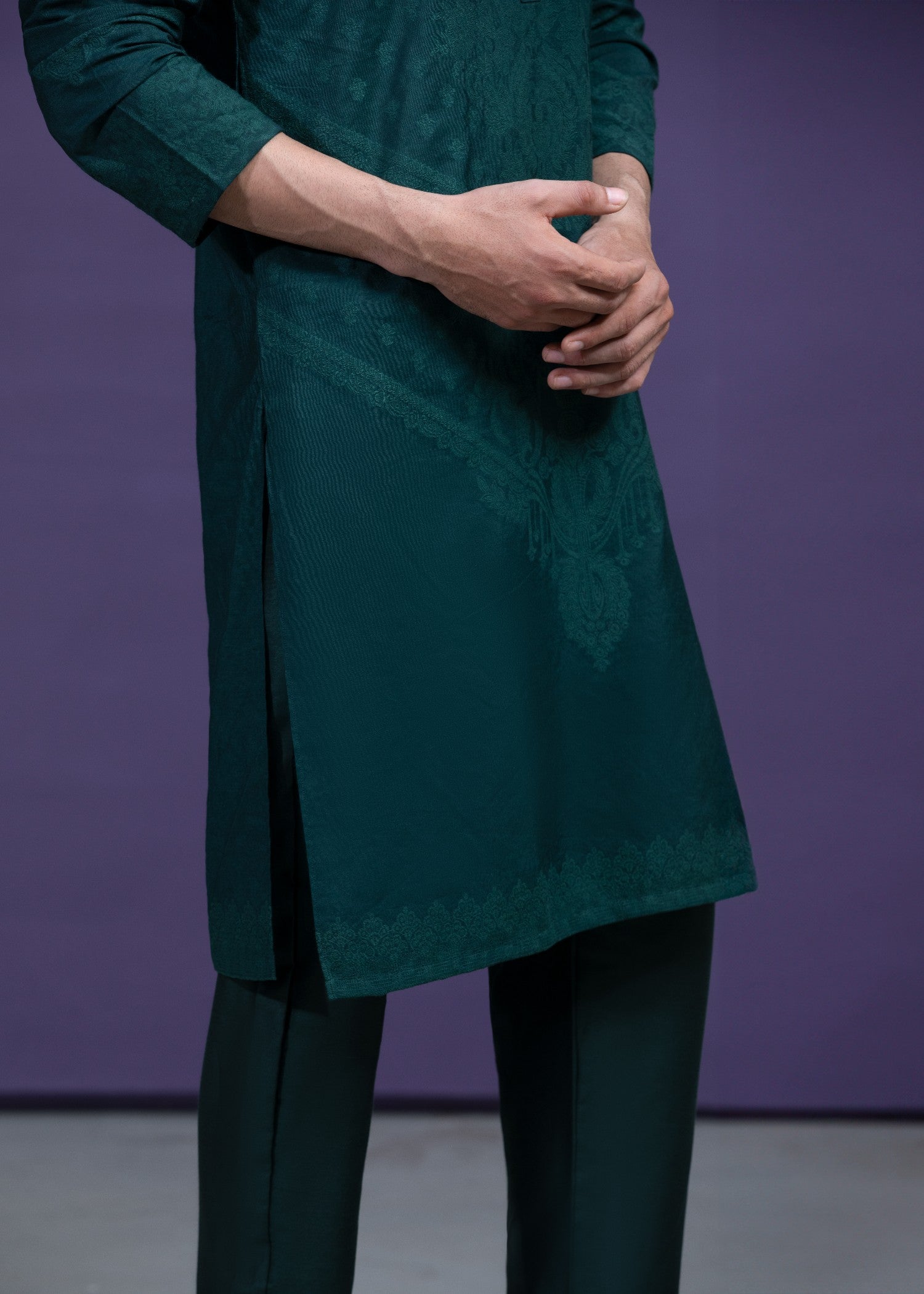 cotton silk Kurta Set in Dark green