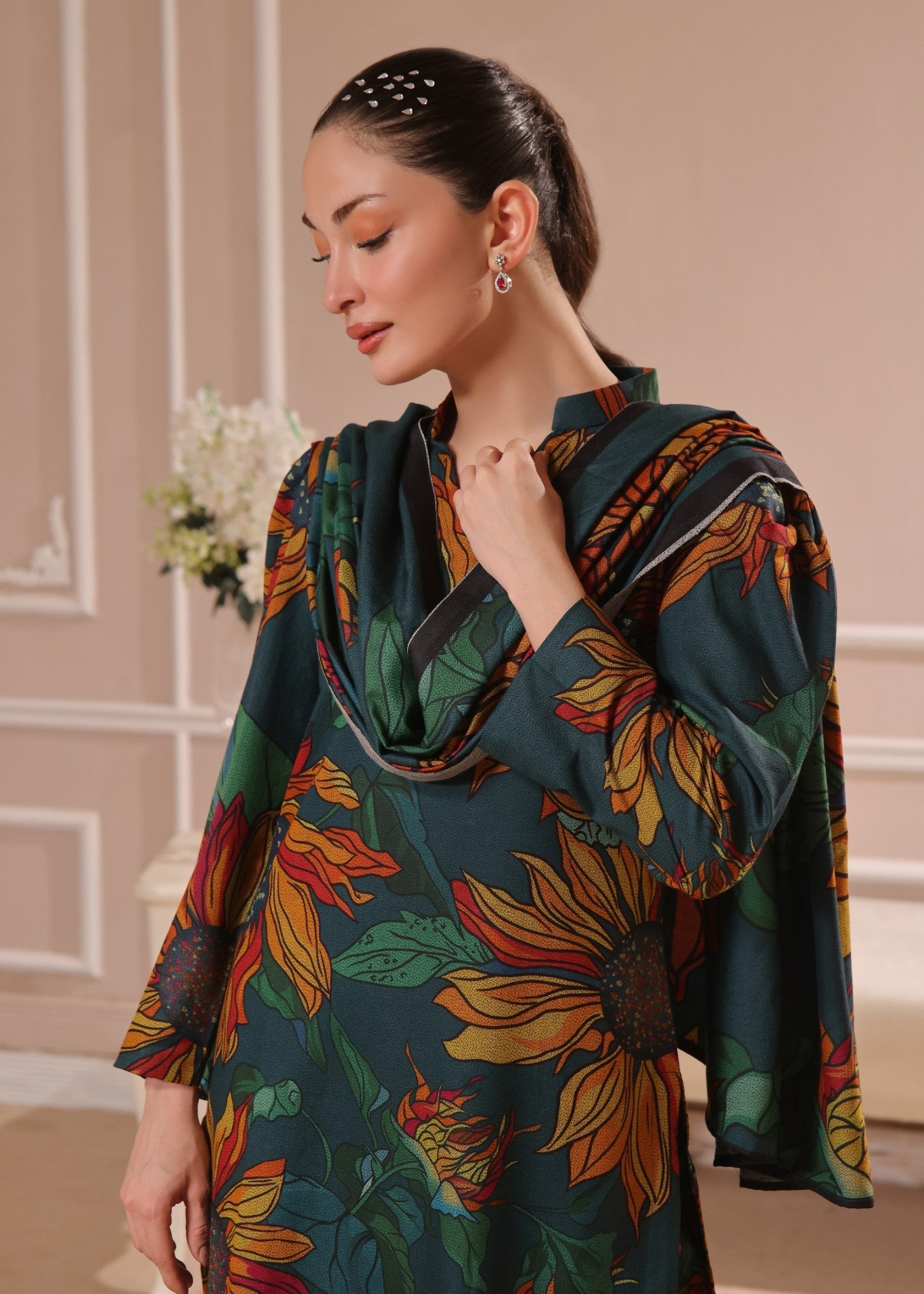dhanak Kurta Set in Pine green