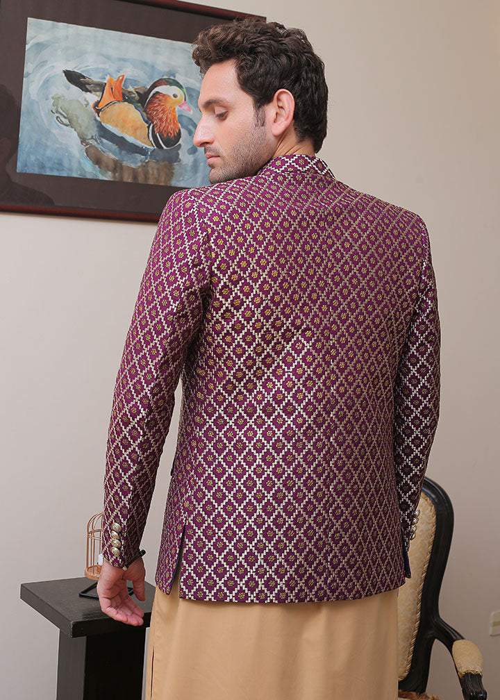 banarsi silk Prince Coat in Purple
