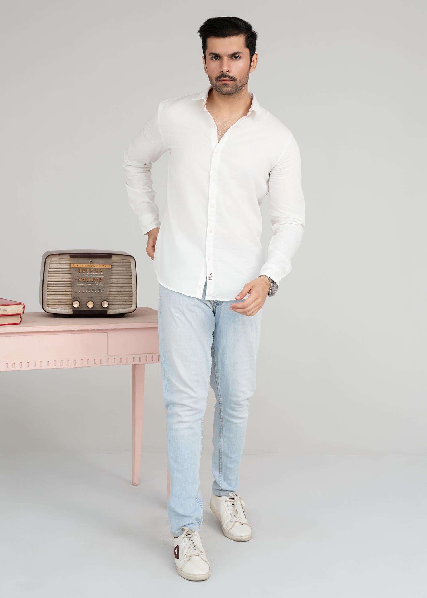 dobby Casual Shirt in White