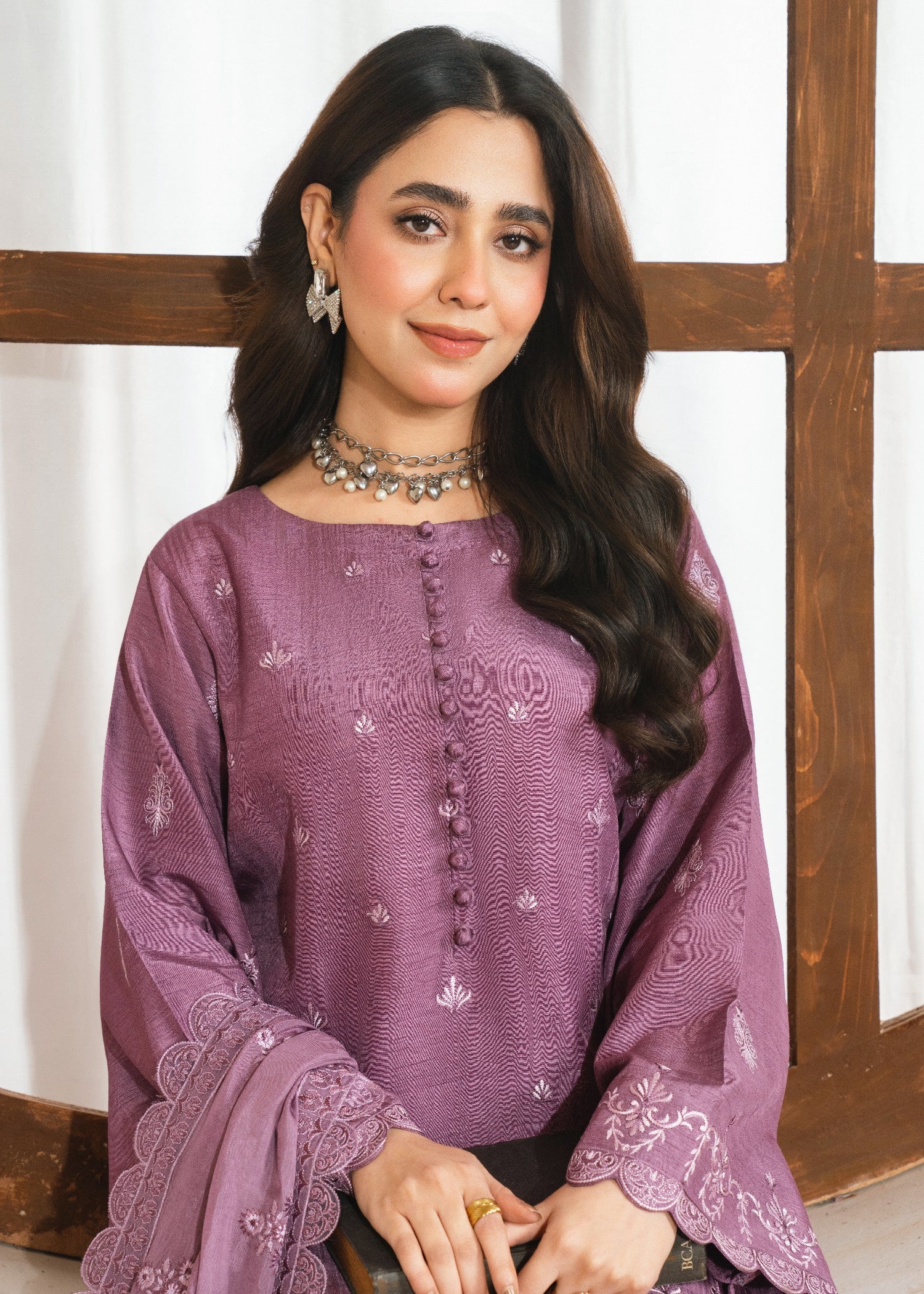 raw silk Kurta Set in Purple taupe