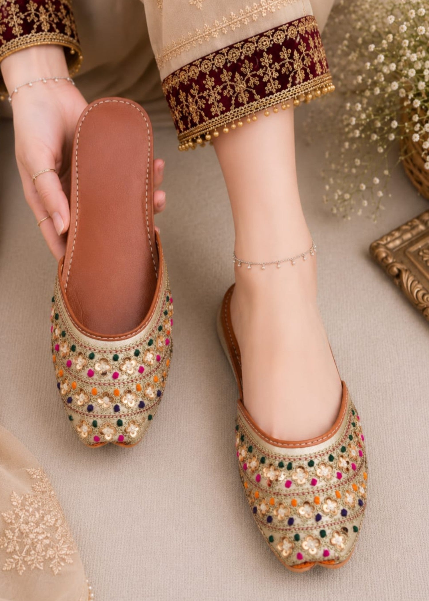 Khussa in Beige by - High Quality Women Khussa IWK7615