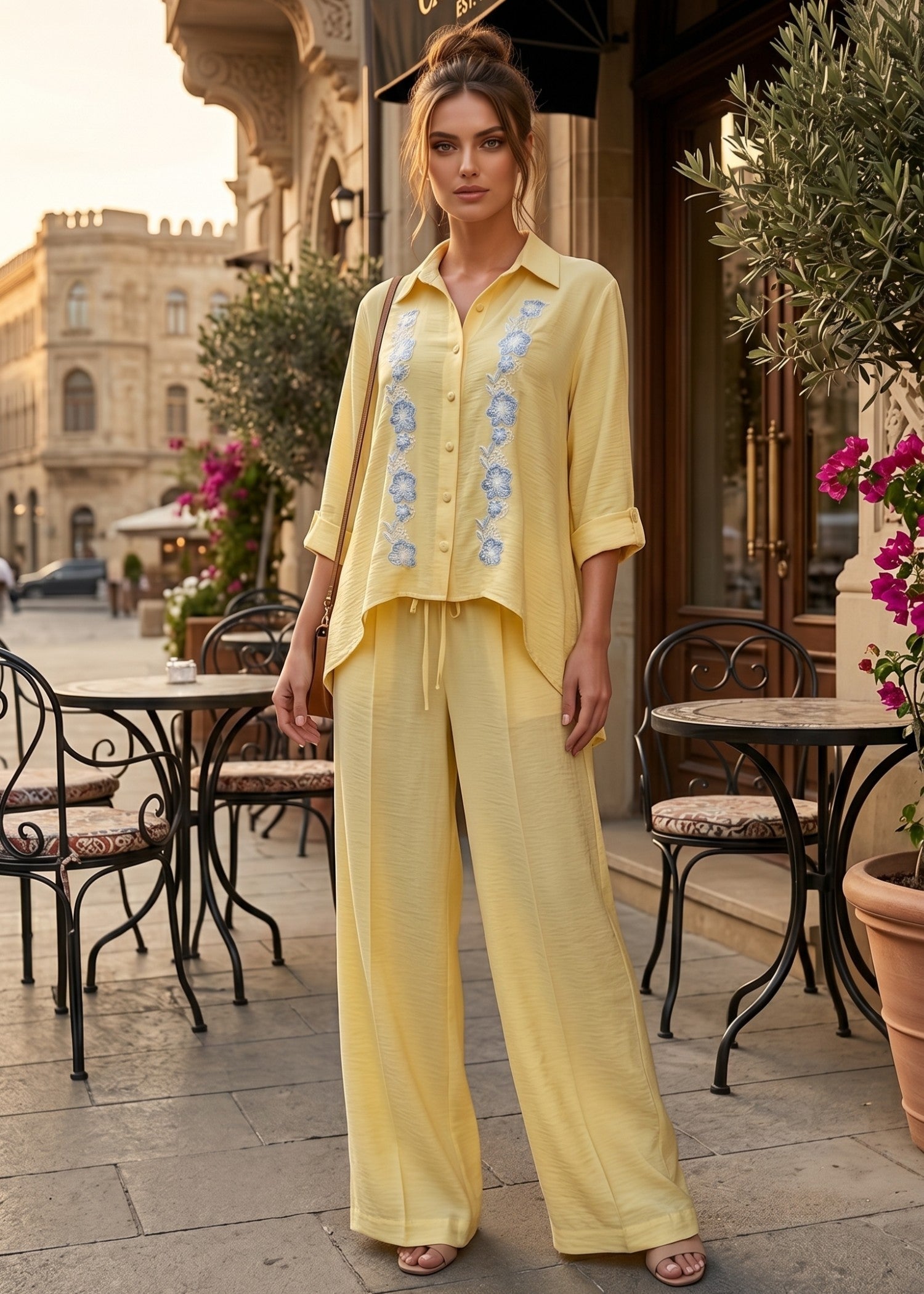 blended linen Co Ord Sets in Light yellow
