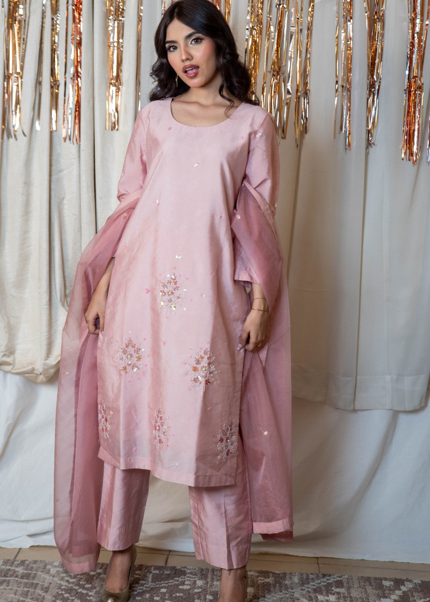 pure silk Kurta Set in Cotton candy pink